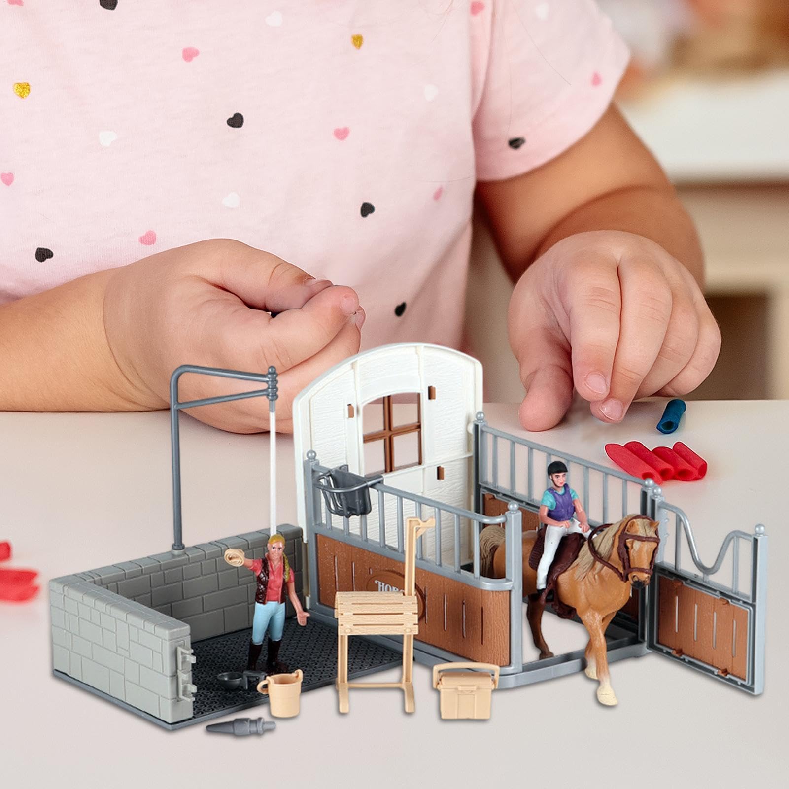 Genérico Juego Estable de Caballos, Modelo Estable de Caballos | Juguetes de Granero Animal de Granja para niñas para niños, Juguetes de Juego de simulacro de simulación para la Pascua, Día del Niño,