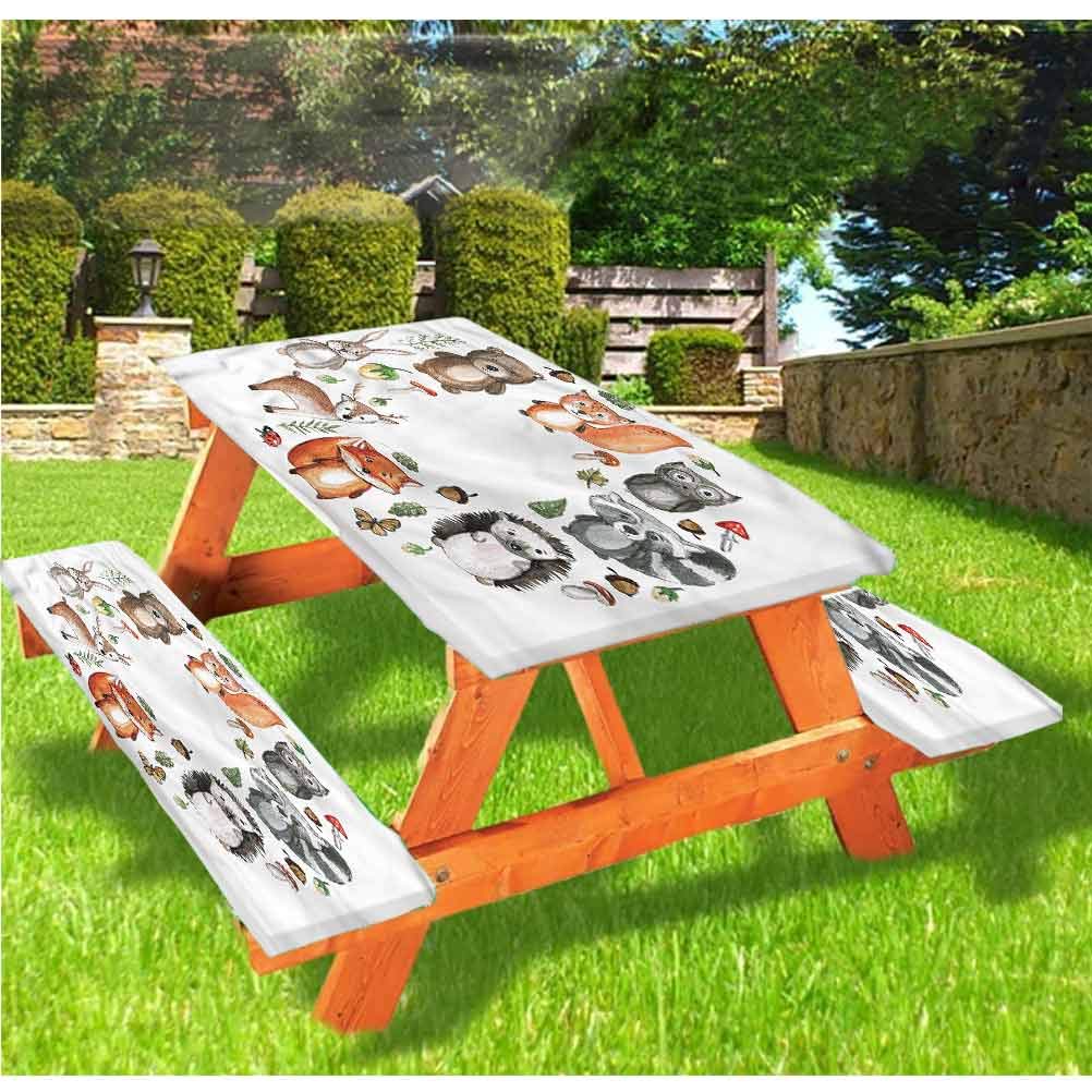 Picknick-Tischdecke Mit Bankabdeckungen, Wasserdicht, Elastisch - 182,9 X 76,2 Cm, Holzoptik, Weiß