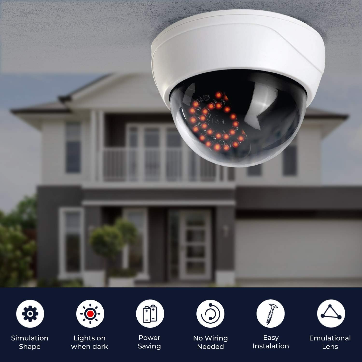 (4 Pack) Fake Security Camera CCTV Fake Dome Camera with Realistic Look Recording Red LED Light Indoor and Outdoor Use, for Homes & Business- by Armo