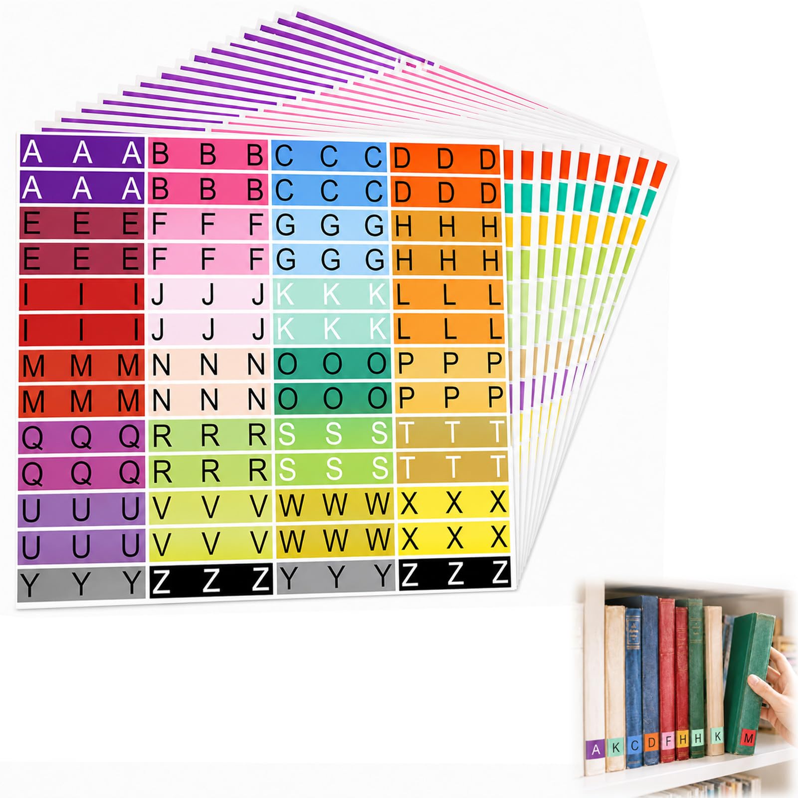 520PCS Alphabet Book Spine Labels 26 Colours for Library Shelf Organisation