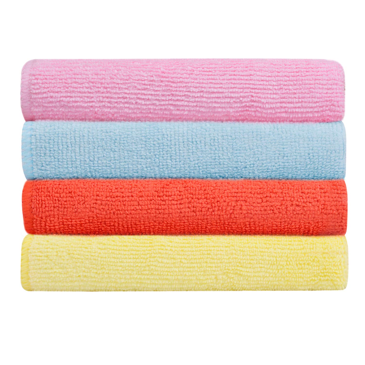 Bathla Spic & Span Multi Purpose Micro Fiber Cleaning Cloth - 340 GSM: 60cmx40cm (Pack of 4 - Fluorescent Orange + Yellow + Purple + Light Green)