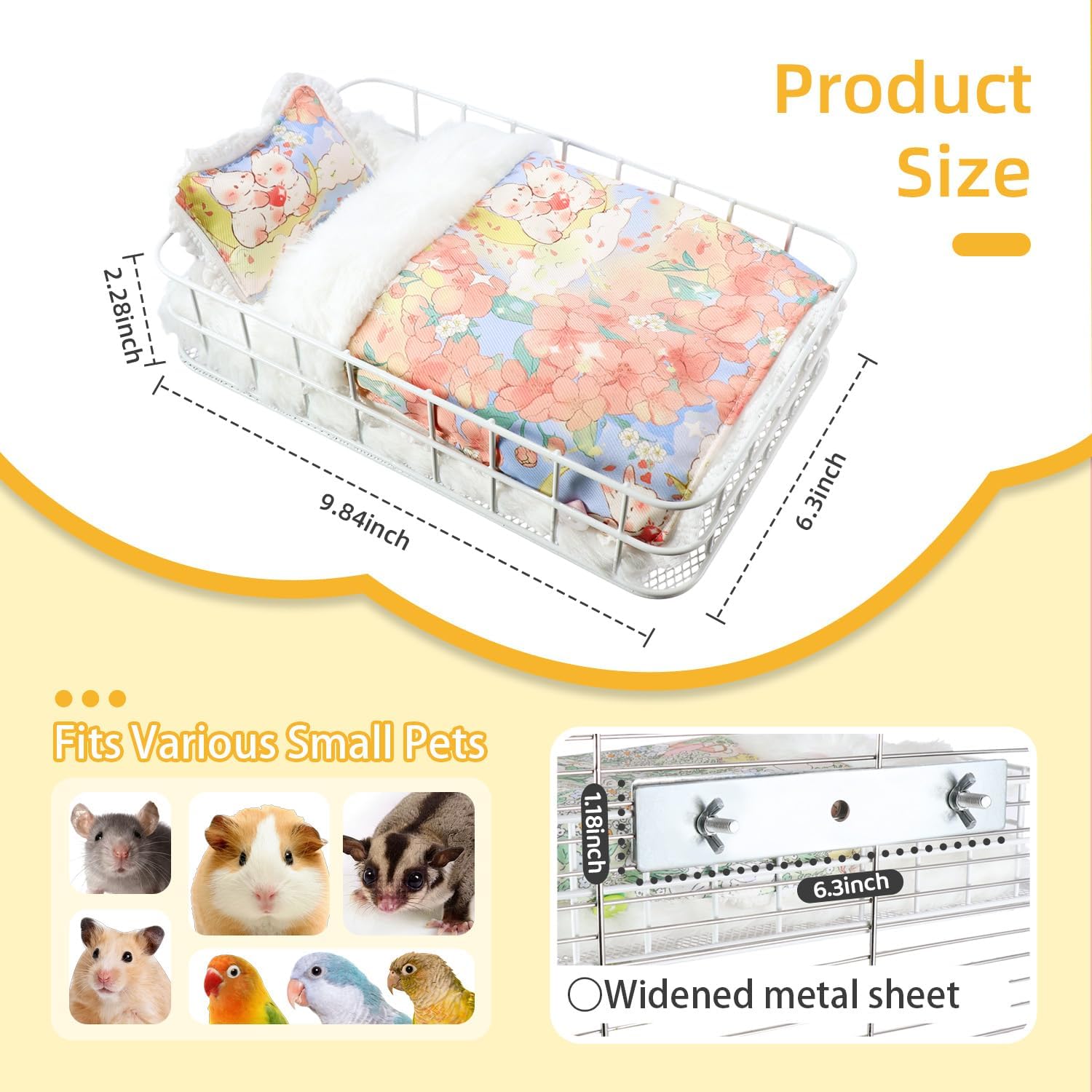 Sugar Glider Hammock Bed & Activity Platform - Versatile 2-in-1 Cage Accessories with Removable Bed, Sturdy Chew Proof Metal Frame for Small Pets (Medium, Cartoon)