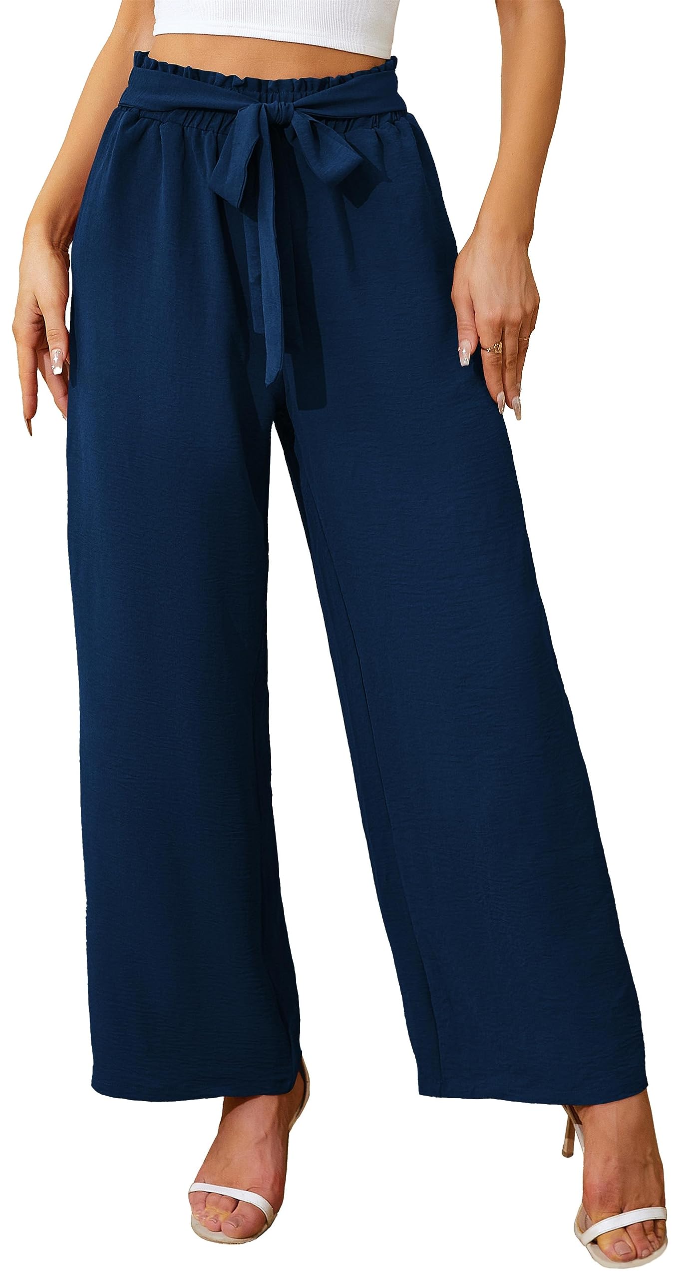 Actcat Damen Hose mit weitem Bein Leicht und Elegant Elastischer Bund | Sommerhose mit Taschen,für Legere Arbeit Geeignet,locker,Elegante
