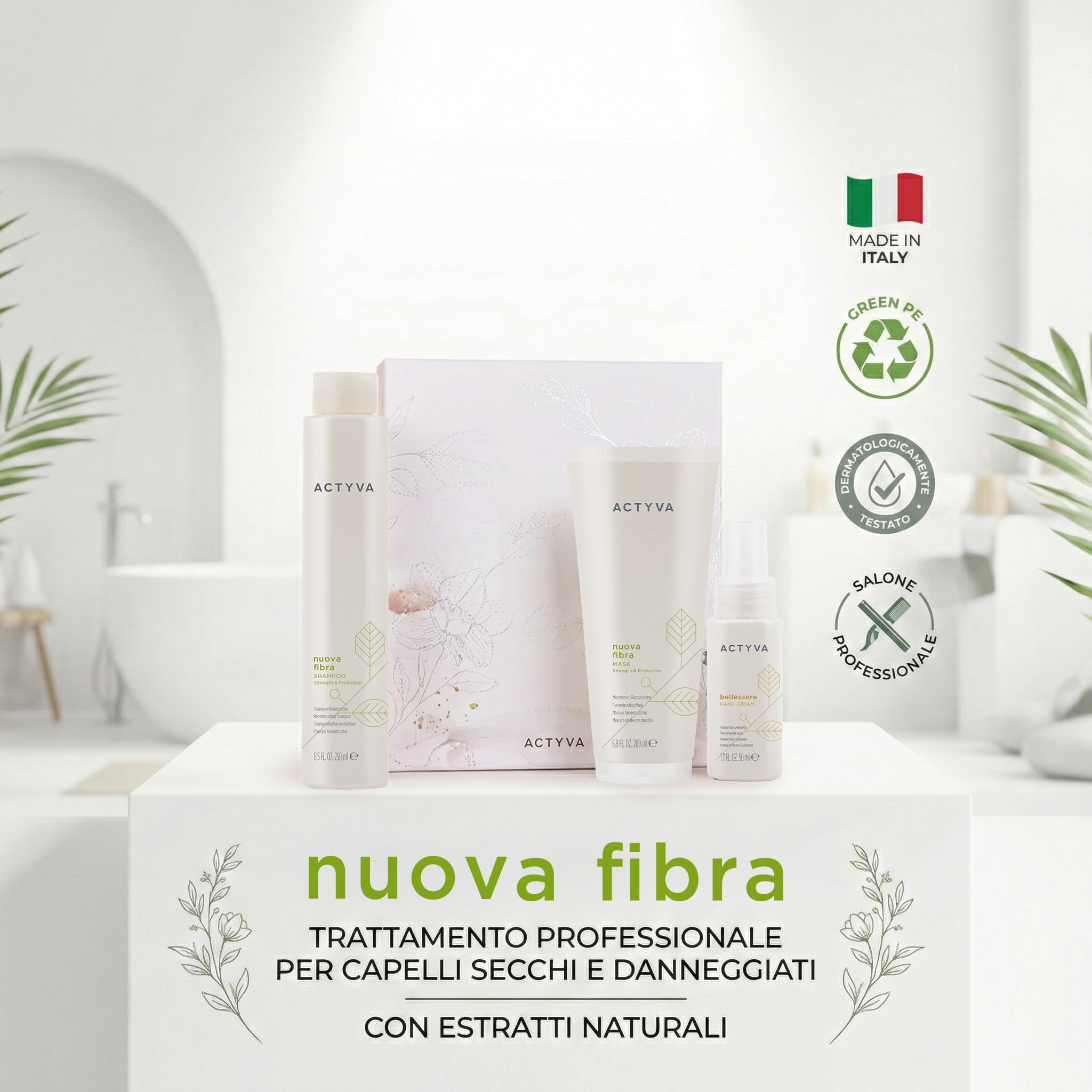 Actyva Nuova Fibra Kit Ricostruzione Danneggiati Routine | Shampoo ricostruttore per capelli sfibrati o danneggiati: aiuta forza e compattezza