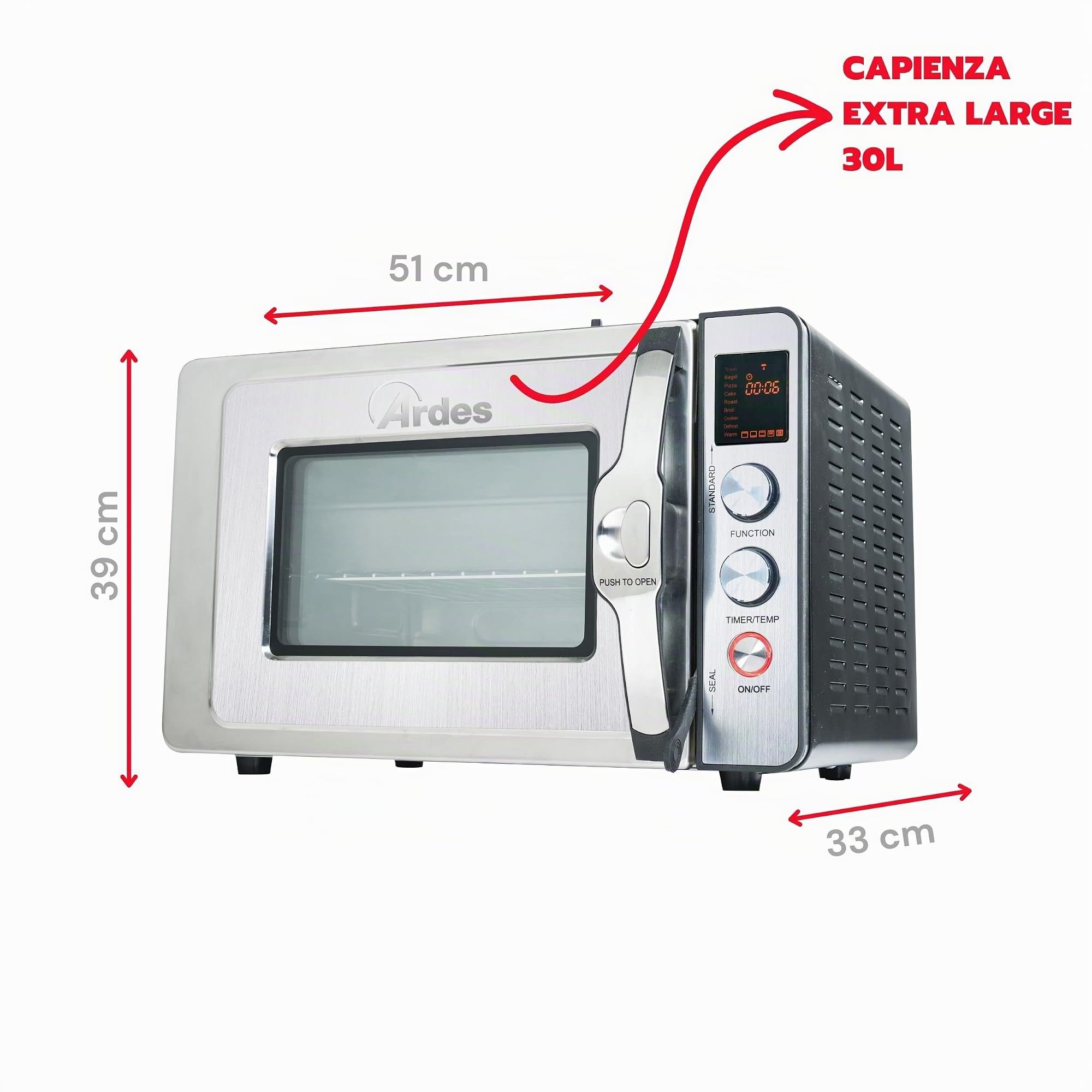 ARDES | Forno a Pressione 30 Litri Fornetto Elettrico a Pressione con 9 Programmi di Cottura Timer Doppio Vetro con Accessori CARLOMAGNO AR6430PR