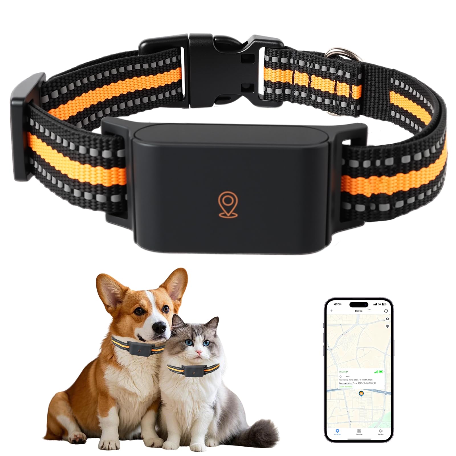 Cat Tracker, Pet GPS Tracker for Cat and Dog, Real-time GPS Tracking Device Compatible with iOS/Android, Safety Collar Included