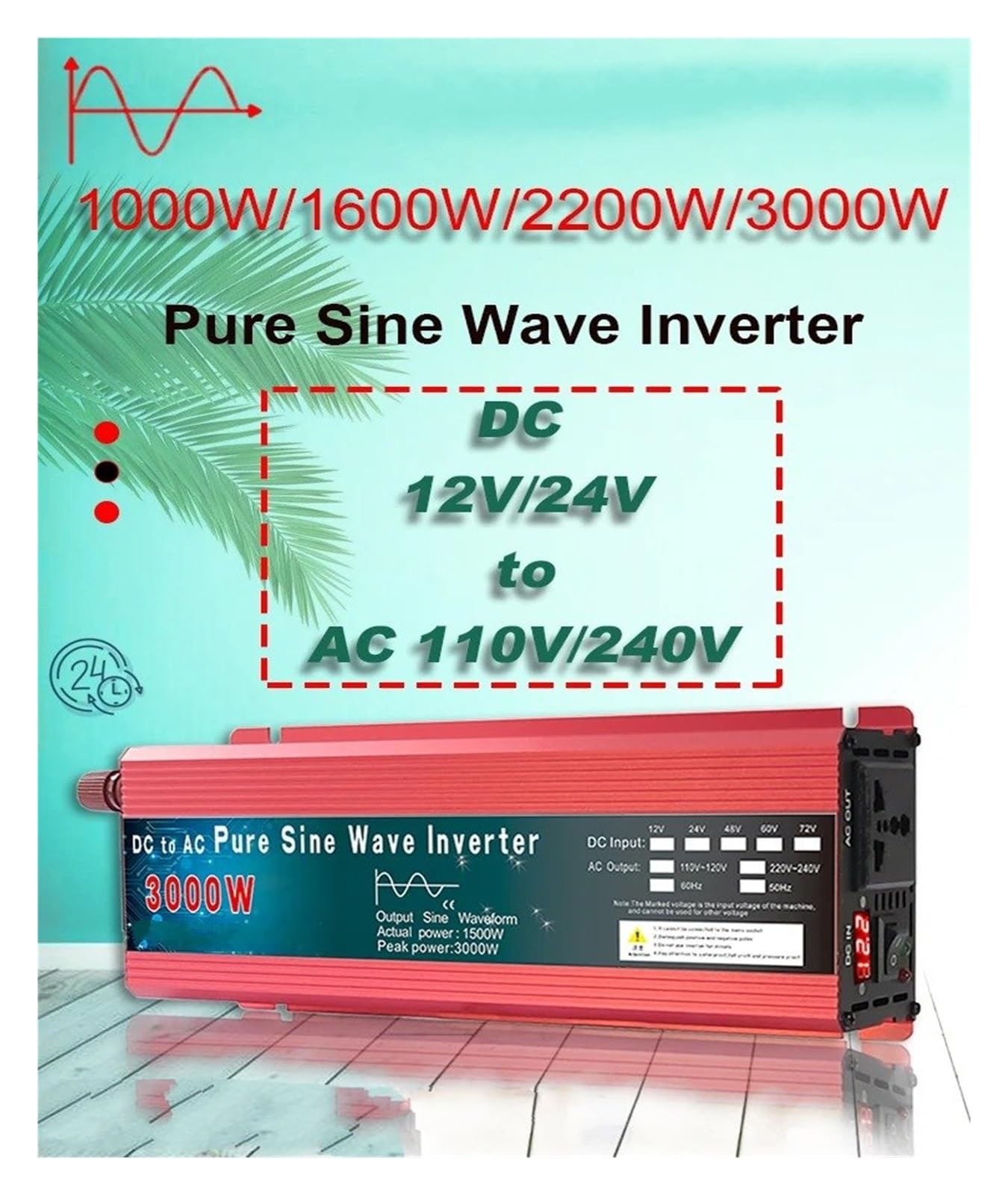 Convertidor Potencia Solar 12 V A 220 V 12 V 24 V 220 V 110 V 1000 W 1600 W 2000 W 3000 W Inversor Onda Sinusoidal Pura LED Portátil(60V,220V-240V 50HZ,2200W)