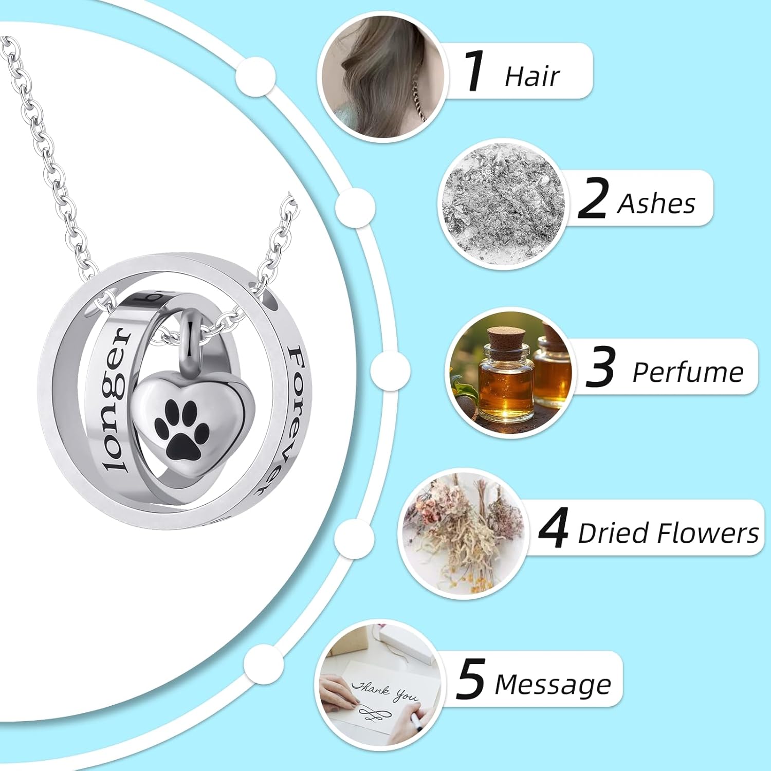 Cremation Jewelry for Ashes Pendant Dog/Cat Funeral Keepsake Urn Necklace Paw Print Memorial Necklace Forever in My Heart,No Longer by My Side Pet - Image 5