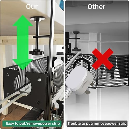 Miniatura 2 de Bandeja de organización de cables para debajo del escritorio, 2 paquetes de metal para debajo del escritorio, montaje de abrazadera para