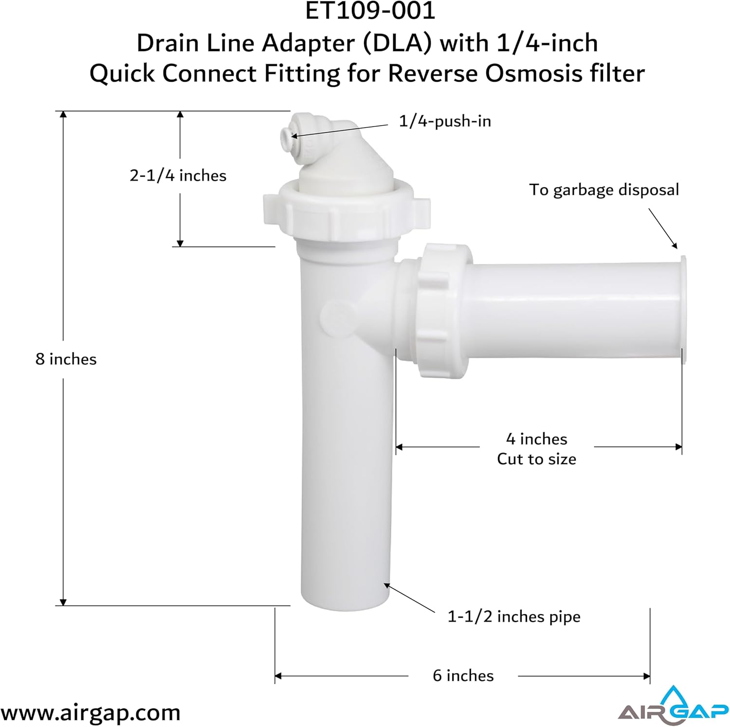 Drain Line Adapter (DLA) with 1/4-inch Quick Connect Fitting (ET109-001, 9-25QC, DLA-9)