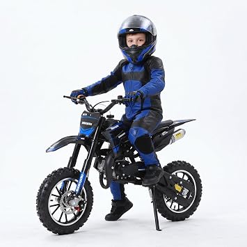 50CC Kids Dirt Bike, 2 Stroke Gas Mini Motorcycle, Pull Start Off Road Trail Bike with 10 Inch Tires, Disc Brake Pocket Bike, Youth Motocross Motorcycle for Kids Boys Girls 8 to 14 Blue