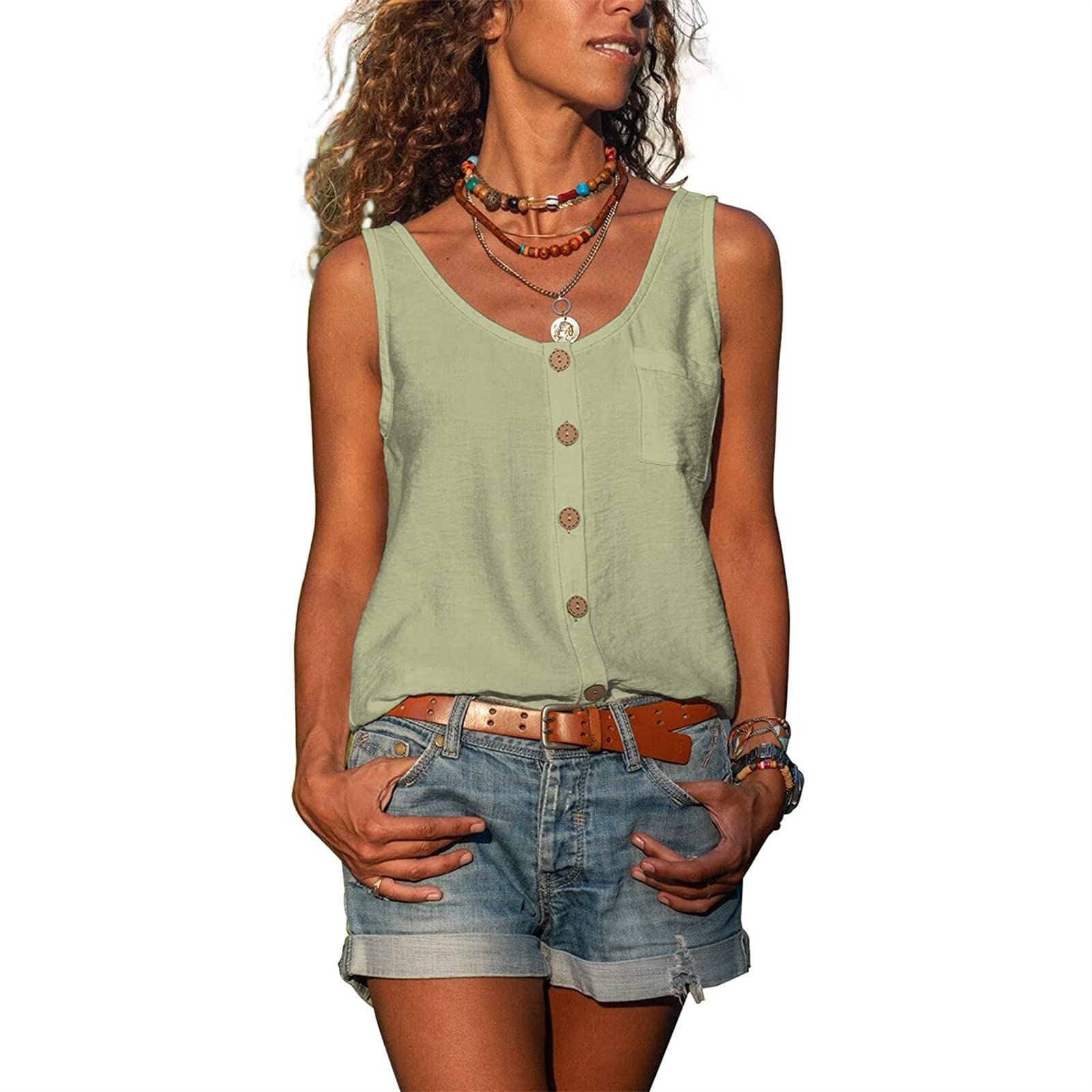 Amazon.com: Ombhsd Summer Button Loose Tank Tops Casual Women V Neck Sleeveless  Blouse Shirt Vests Suitable for Home Vacation (Color : Light Green, Size :  XX-Large) : Clothing, Shoes u0026 Jewelry