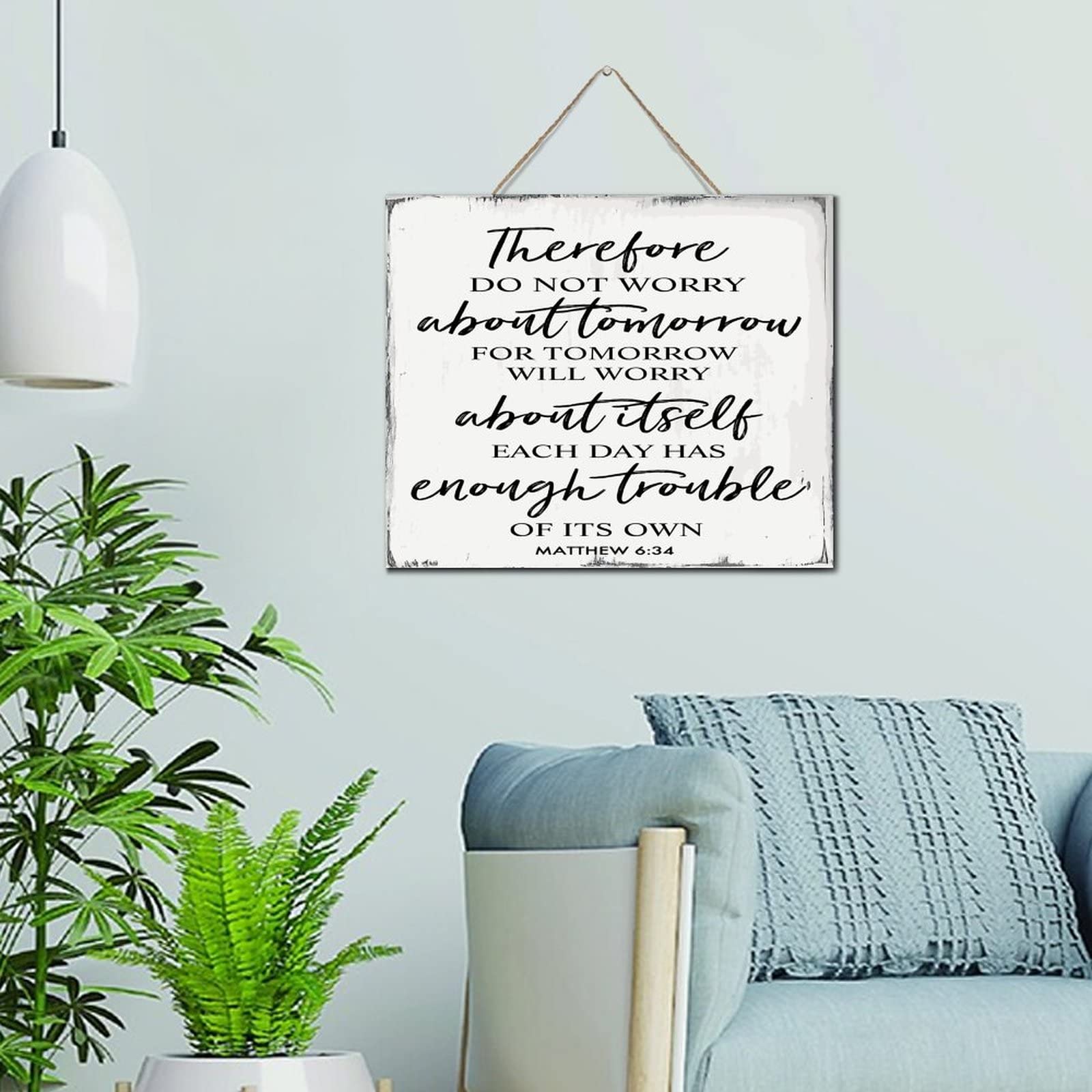 NABRAND Hanging Wall Decor Wooden Plaque Sign 10x12 Inch Therefore Do Not Worry About Tomorrow Quote Wall Art Wood Plaque Sign with Sayings Home Table Sign for Bedroom Mantel