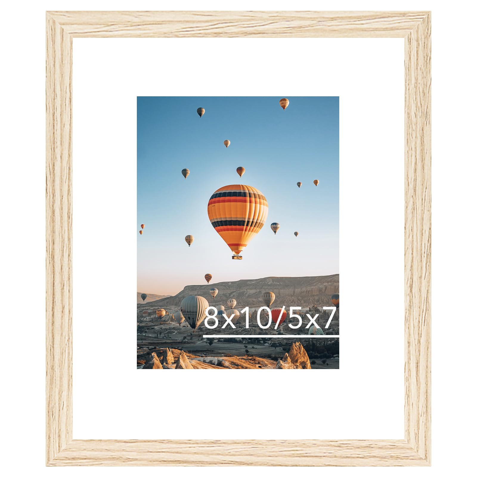 JCJMY 8x10 Picture Frame with 5x7 Mat for Wall Hanging or Tabletop, Display Photo 5x7 with Mat or 8x10 without Mat, 8 by 10 Wall Gallery Poster Photo Frame with Shatter Resistant Plexiglass, Natural