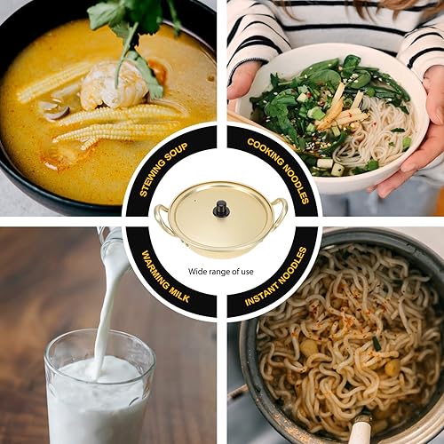 Miniatura 4 de Tazón de fideos coreanos para ramen Ollas de fideos instantáneos de cocina de Corea dorada, cuencos Ramyun hechos con tapa y asa, juego de cocina de