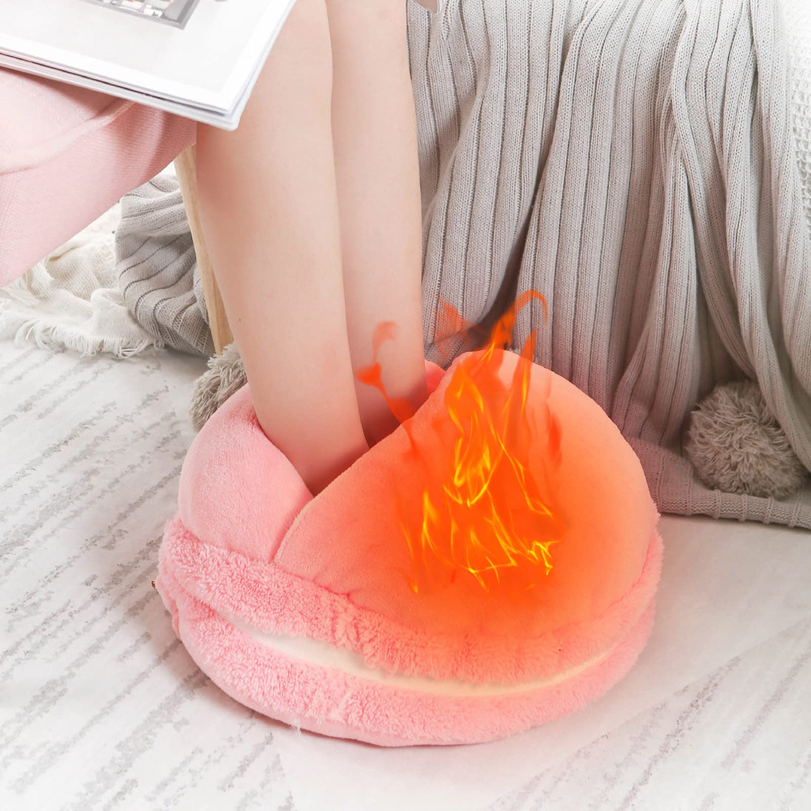 Scaldapiedi Elettrico USB, Scarpe riscaldanti in Peluche Invernali, Lavabili, 20 * 38 cm (7,87 * 14,96 Pollici) (Giallo)