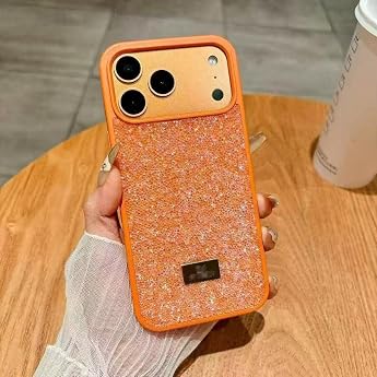 Mobile Phone Case for iPhone 17 Pro Max Glitter Silicone Protective Case for iPhone 17 Pro Max Sparkle Diamond Women's Ultra Thin Camera Protection Case Luxury Bumper Cover Girls Orange