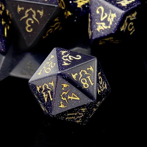 Miniatura 7 de Haxtec Moonstone - Juego de dados poliédricos DND de labradorita con funda de dados de madera para D&D Calabozos y Dragones, juego de mesa de regalo