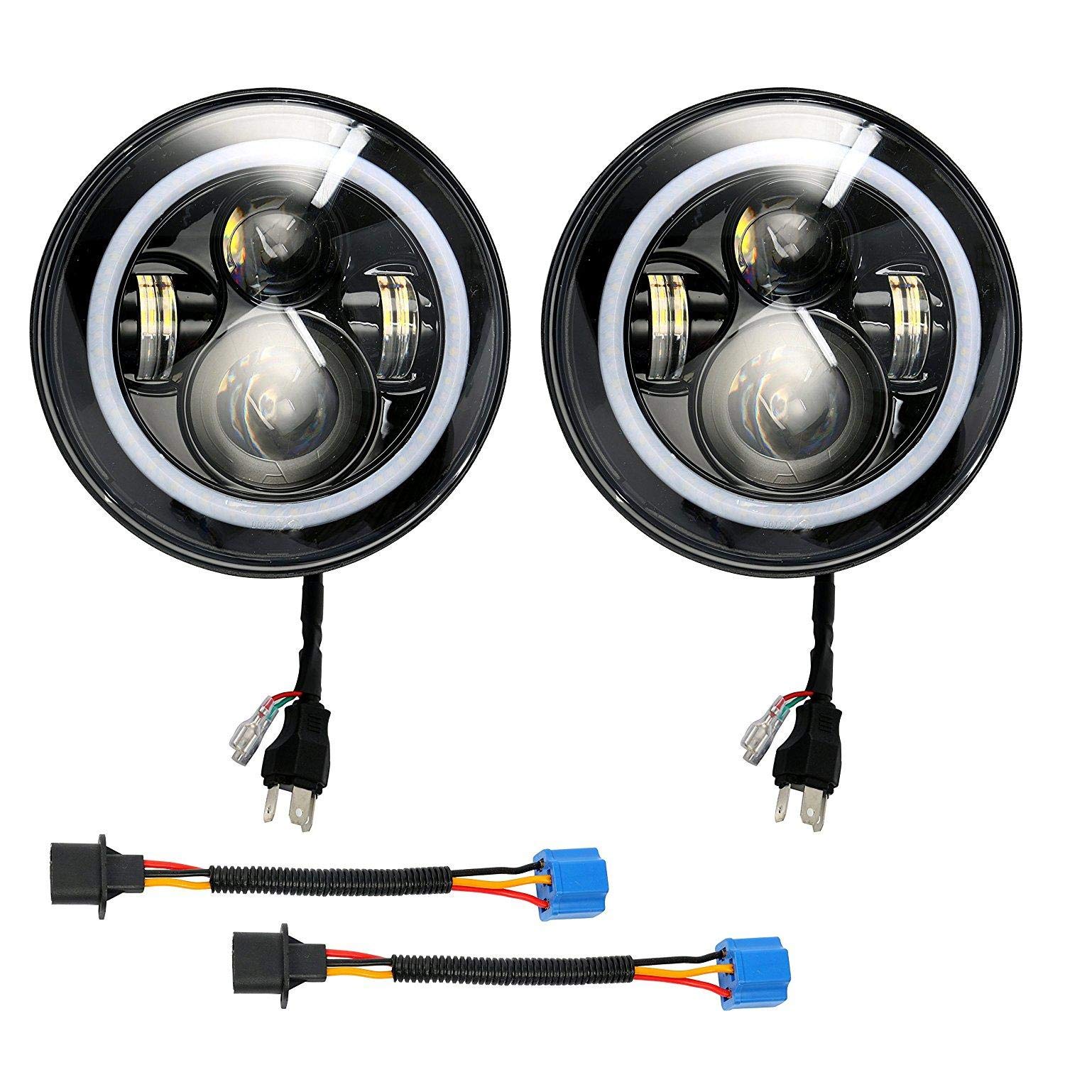 7" Round LED Headlight H4 High Low Beam Headlamp Bulb Turn Signal DRL Halo Ring Angel eye For Jeep Wrangler JK TJ LJ CJ