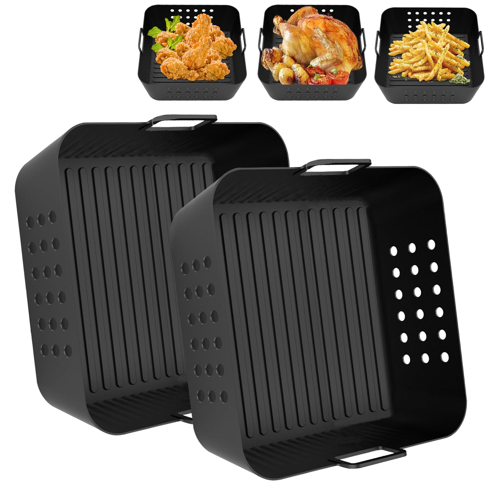 2 Piezas Molde Silicona Freidora de Aire, Cuadrado Accesorios Freidoras de Aire para COSORI 5.5L 6L, Reutilizable Recipientes Cuadrado Cesta Utensilios para Air Fryer, Microondas, Horno
