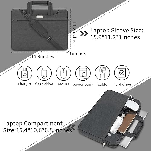 Miniatura 2 de HESTECH Bolsa de hombro para laptop de 15.6 pulgadas, compatible con MacBook ProAir HP Dell Lenovo, tableta, Chromebook, Asus Acer, impermeable,
