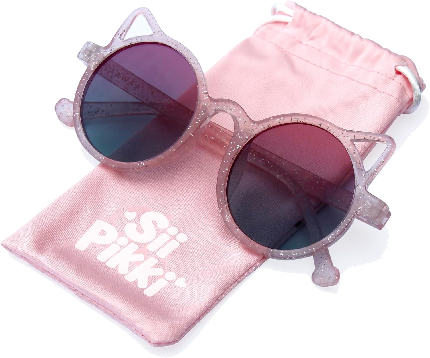 Kids Sunglasses Polarized UV400 Protection, Toddler Girl Sunglasses Cat Ears Round Cute for Ages 2-8