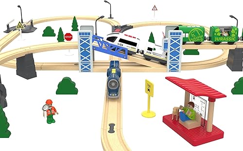 Miniatura 5 de Z MAYABBO Juego de accesorios de tren de madera, puente ferroviario de madera para vías de ferrocarril, 2 niveles de paso elevado compatible