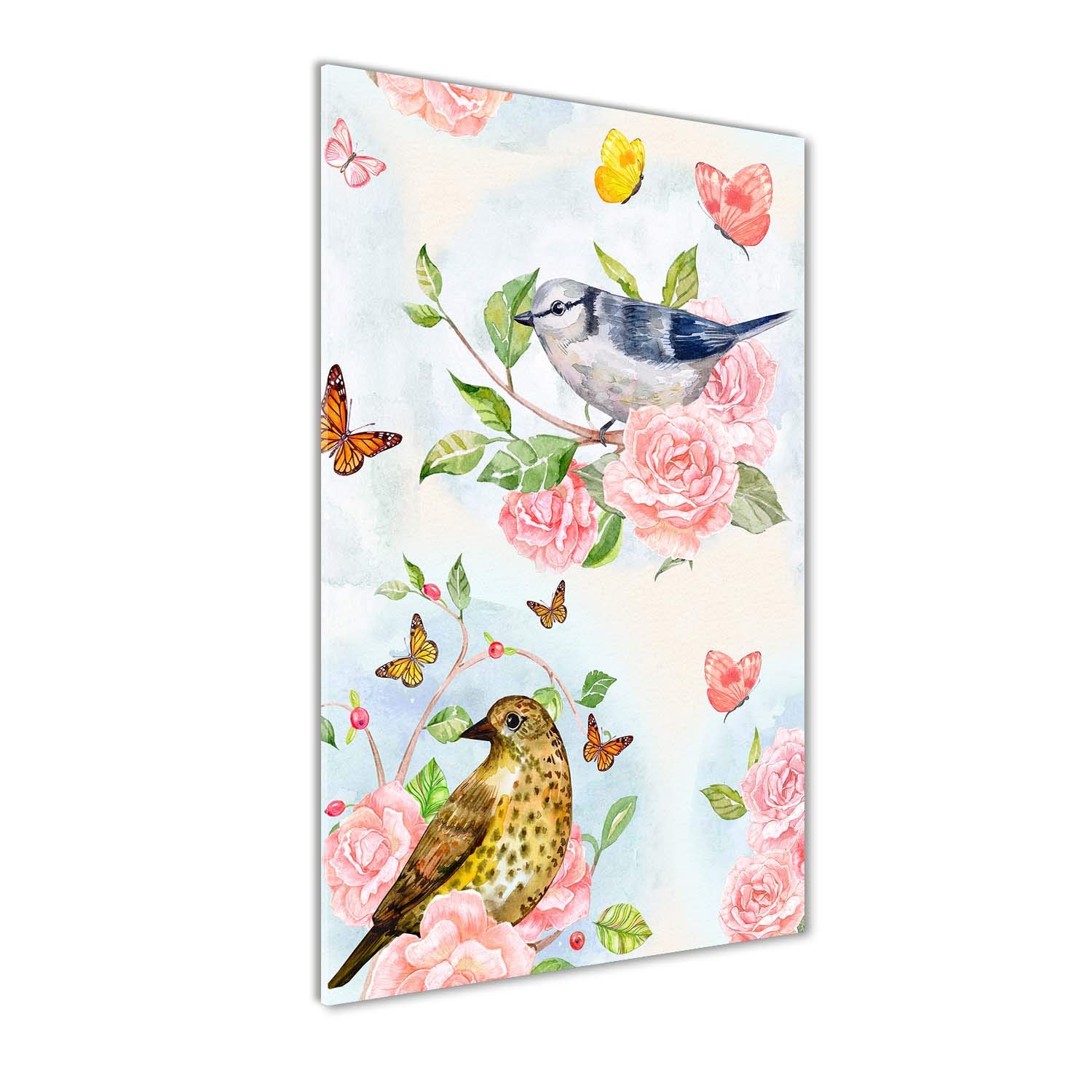 Photo décorative haut de gamme Tulup tableau en verre papillons et roses 50x100 cm