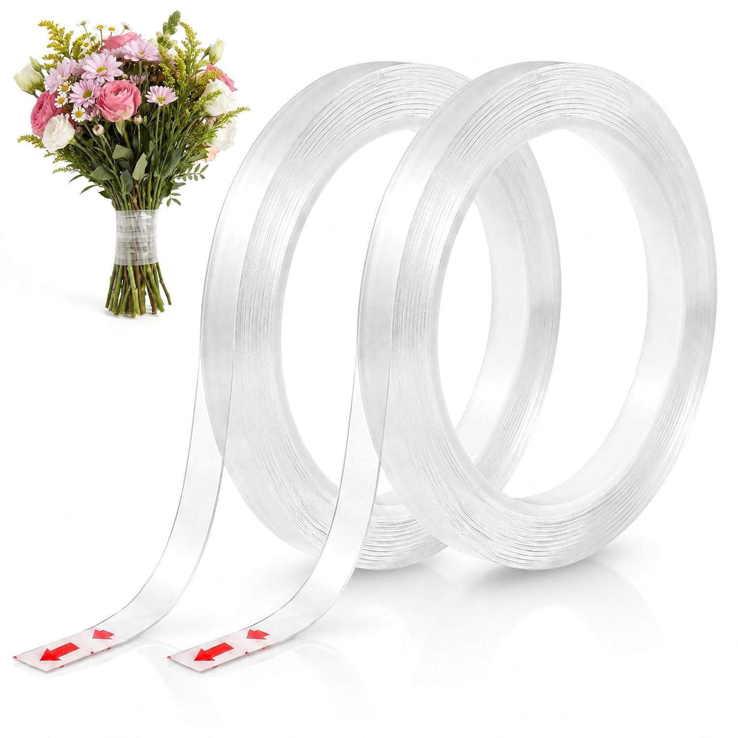 2 Rolls Clear Floral Tape, 65 Yard Waterproof Floral Tape for Wrap