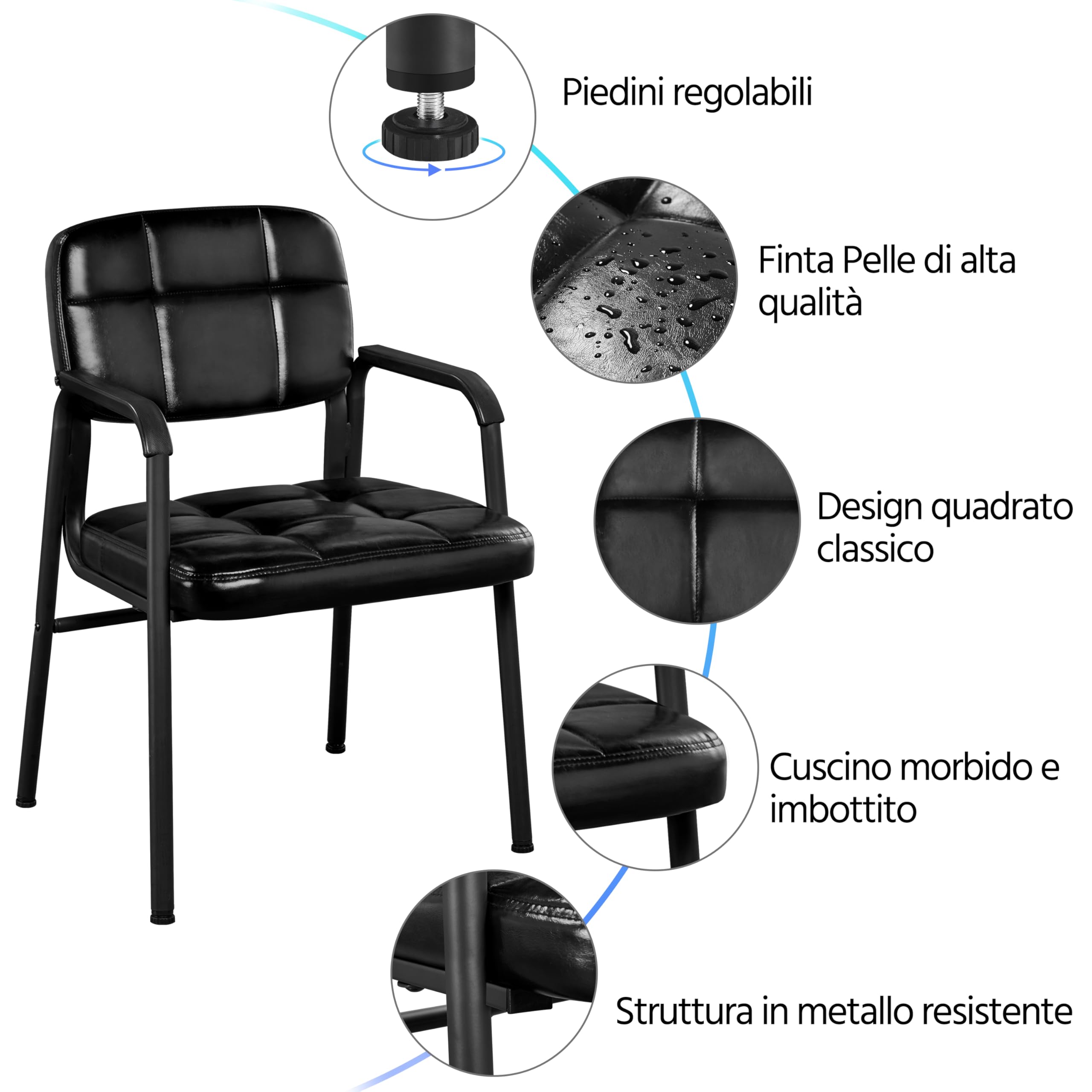 Yaheetech 2 Sedie Ufficio Ospiti Visitatori Senza Ruote per Riunioni Conferenza e Sala d'attesa Ergonomiche in Finta Pelle Portata 135 kg Nere