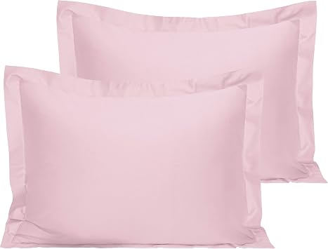 NTBAY Standard Egyptian Cotton Sateen Pillow Shams, Set of 2, Pink | 500 Thread Count Egyptian Cotton Sateen with Oxford Flange, Breathable, 20"x26" Envelope Closure, Pillow Inserts Not Included