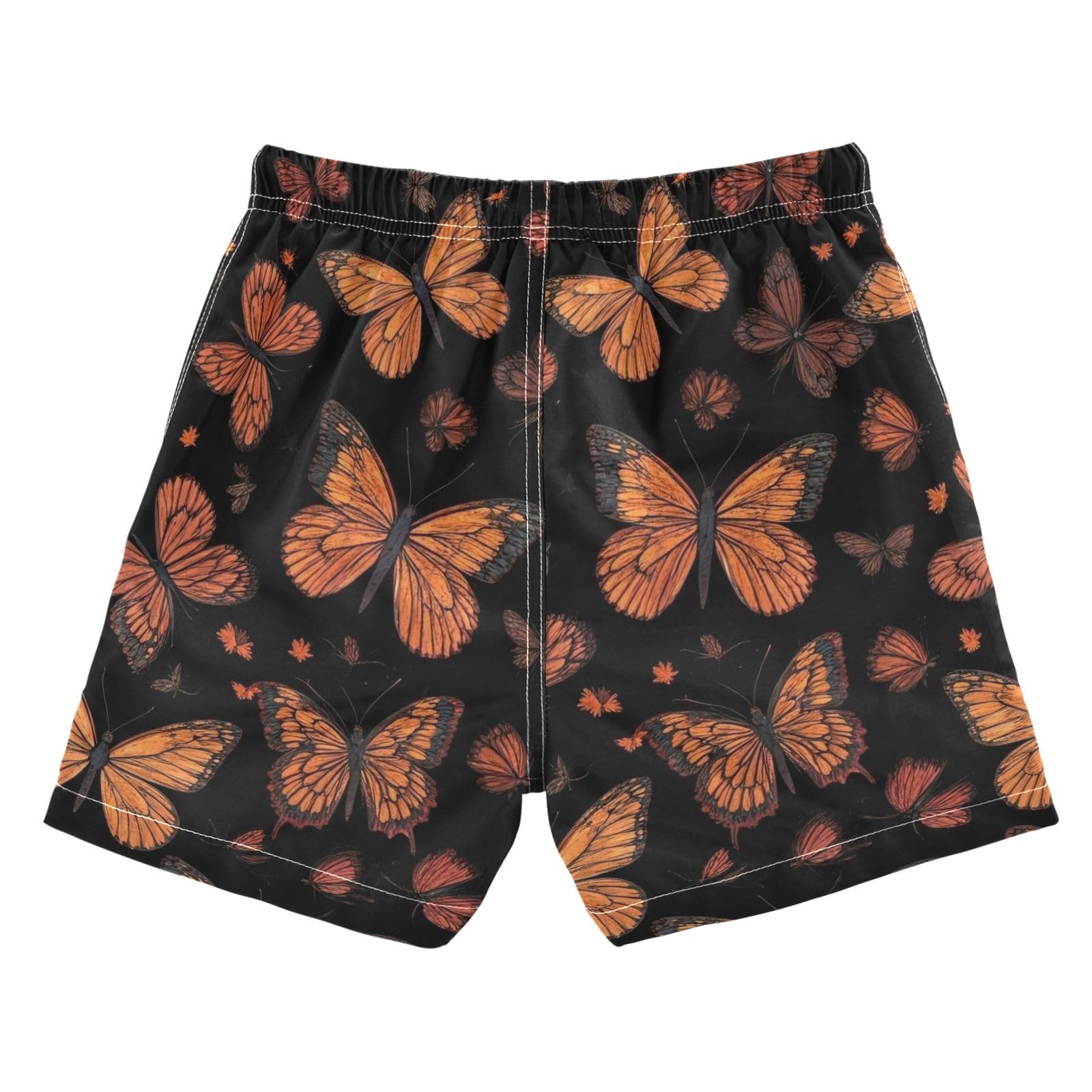FLildon Orange Black Butterflies Little Boys Swim Trunks with Mesh Lining Quick Dry Beach Board Shorts, 3T
