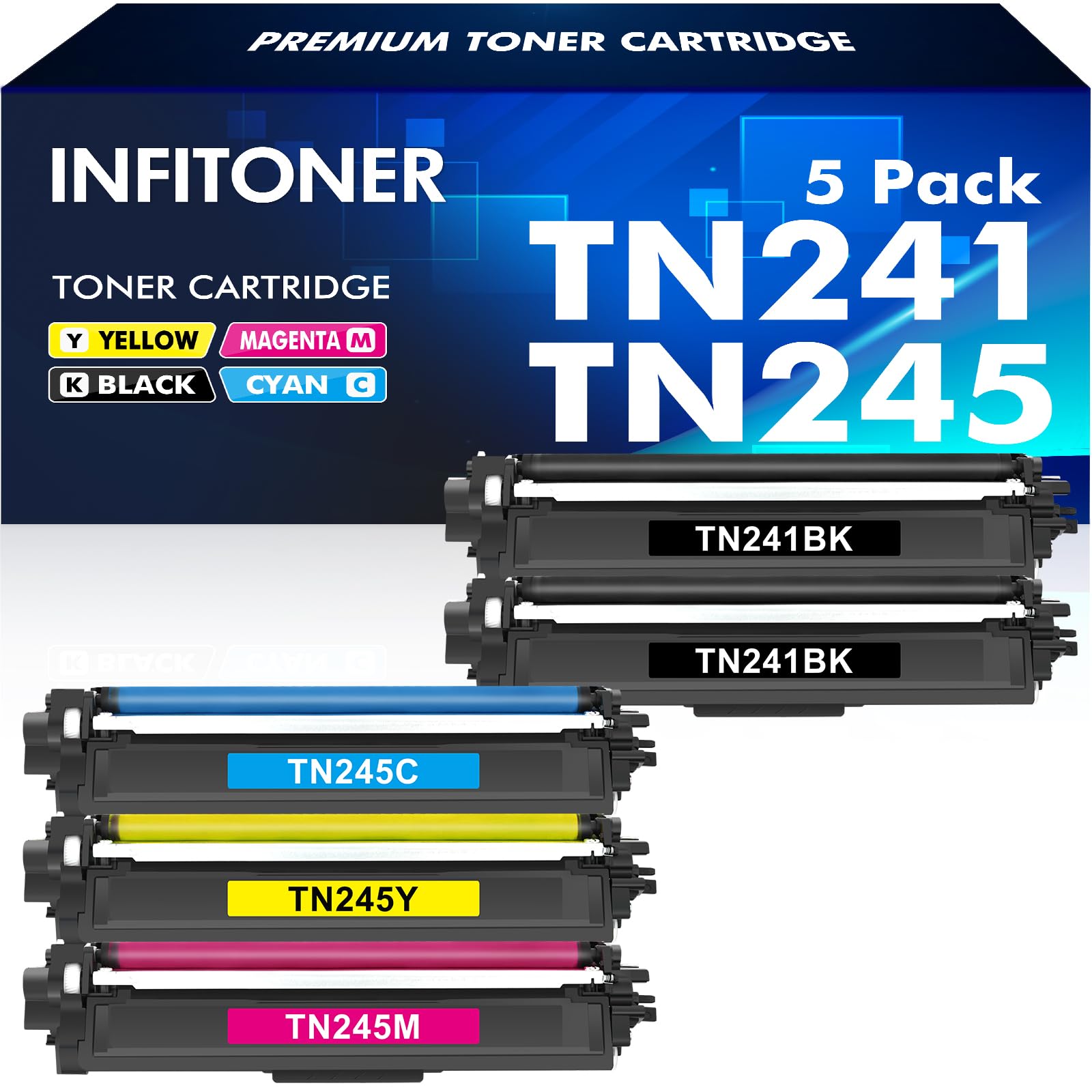 TN241 TN245 DCP 9022CDW MFC 9332CDW 9142 CDN Toner TN-241 TN-245 5er-Pack | Kompatibel für Brother MFC-9142 CDN DCP-9020CDW HL-3152CDW HL-3142CW MFC-9332CDW HL-3140CW TN241BK TN245C TN245Y TN245M