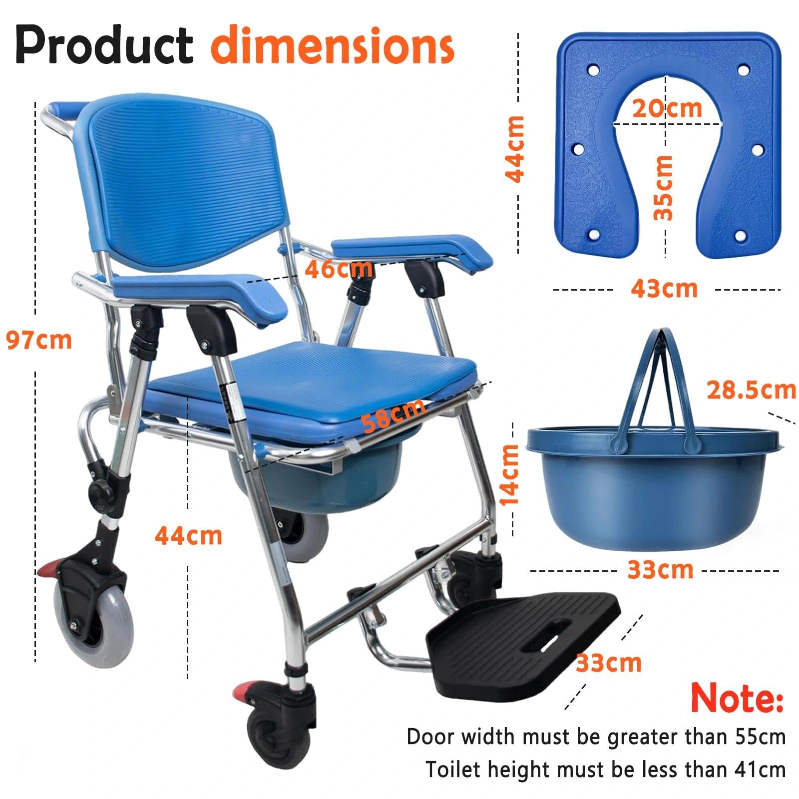 Silla Ducha WC con Ruedas Plegable, Sillas de Ruedas para Ancianos Ducha con Reposabrazos y Respald, Silla De Ruedas para Ducha para Personas Mayores y Discapacitadas 150 kg