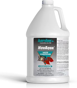KORDON Novaqua Aquarium Water Conditioner for Freshwater & Saltwater Instantly Detoxifies Chlorine, Chloramines, Heavy Metals in Tap Water, Replaces Fish Slime Coat, Adds pH Buffers, 1-gallon