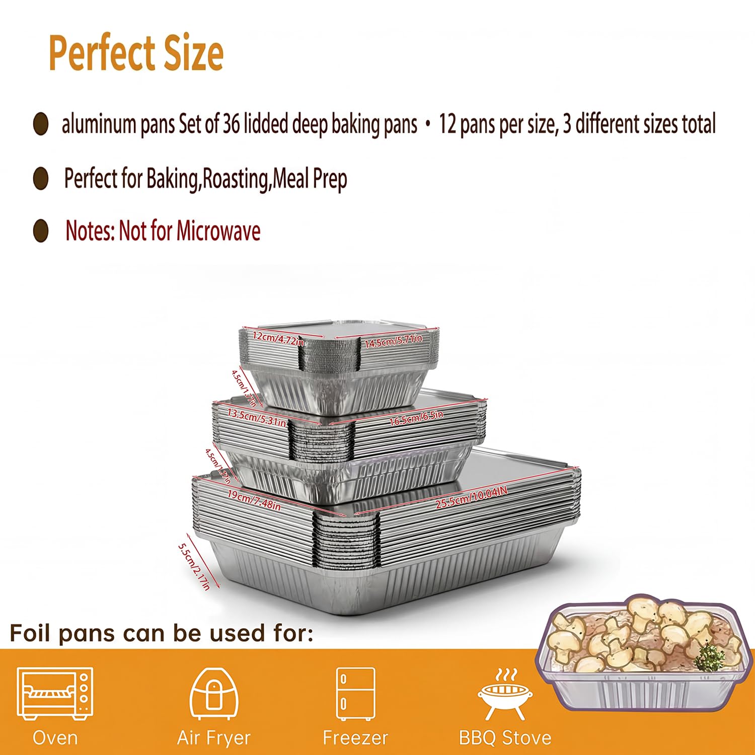 Barquette Aluminium avec Couvercle 36 Pièces 1900ml/650ml/410ml Plat Jetable Barbecue