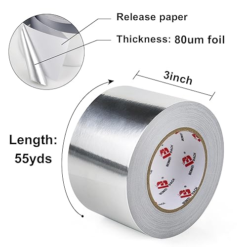 Miniatura 2 de BOMEI PACK Cinta de papel de aluminio, cinta adhesiva de metal resistente, cinta plateada de alta temperatura, perfecta para sellar y parchear,