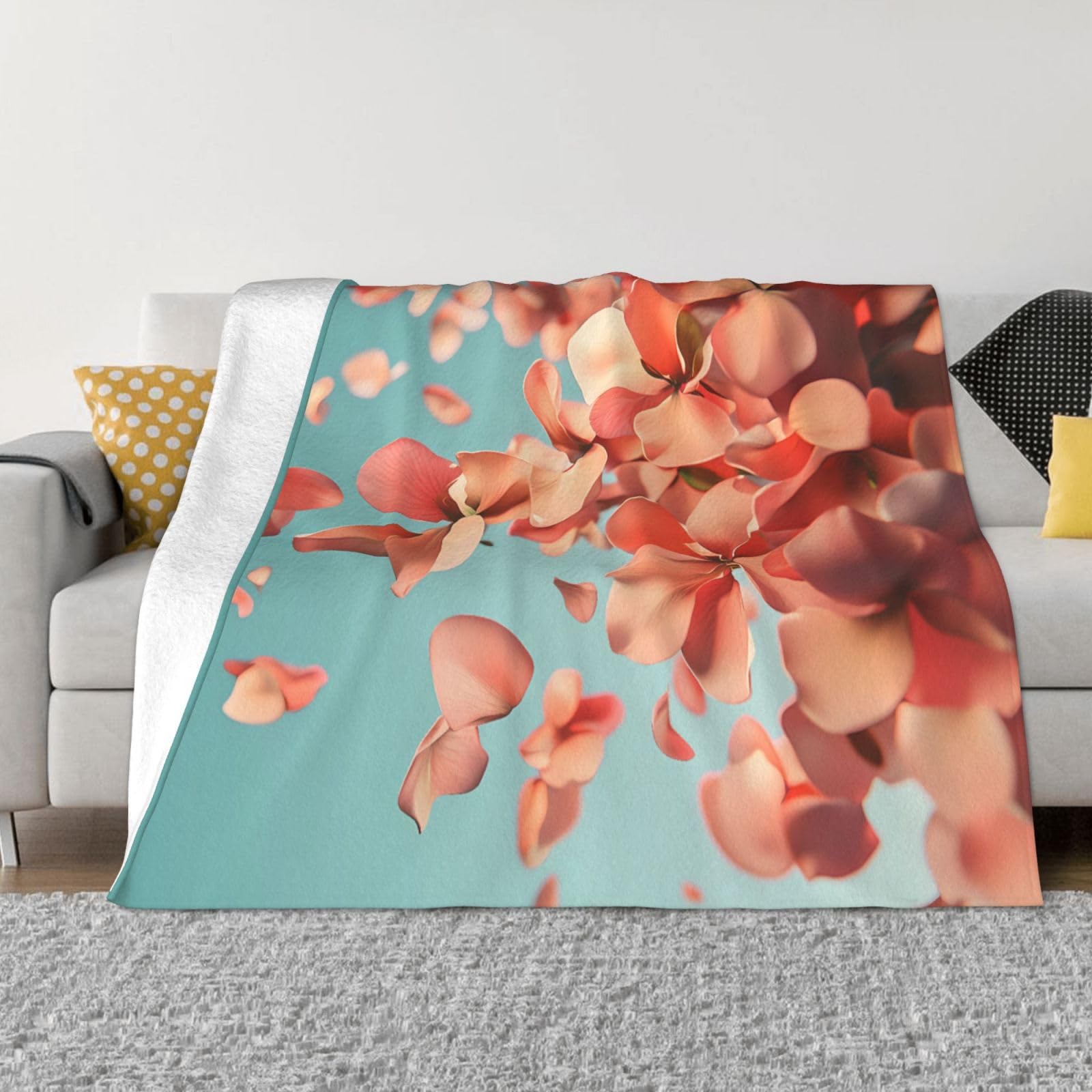 Couverture de canapé anti-froid flanelle douce pour frileux, motif pétales