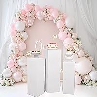 SwallowLiving 3PCS White Metal Square Pedestal Stands - Tall Cake Display Pillars for Weddings, Parties, Sculptures (8.7-10.4"W, 24.9-32.9"H)
