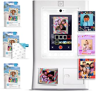Sprocket Photo Booth Machine Instant Color Photo Printer (White) Paper Bundle + Zink 3.5 x 4.25” Zink Sticky-Backed Photo Paper (300 Sheets)