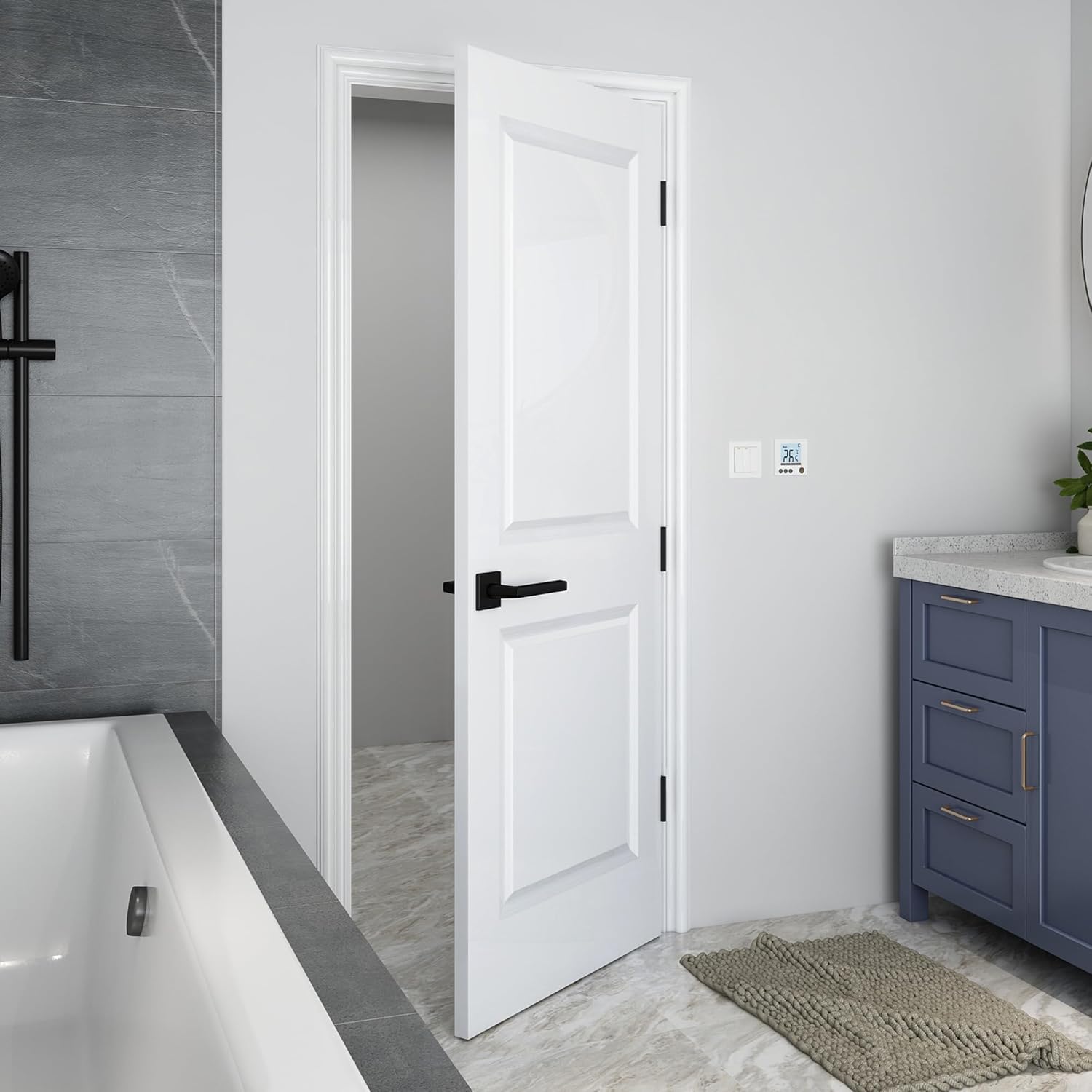 BARNSMITH 30x80 in Raised 2-Panel Square Top Smooth White Primed Molded Door Slab, Paintable Hollow Core Interior Door Panel, for Swing, Pocket, Sliding Door, Durable and Lightweight