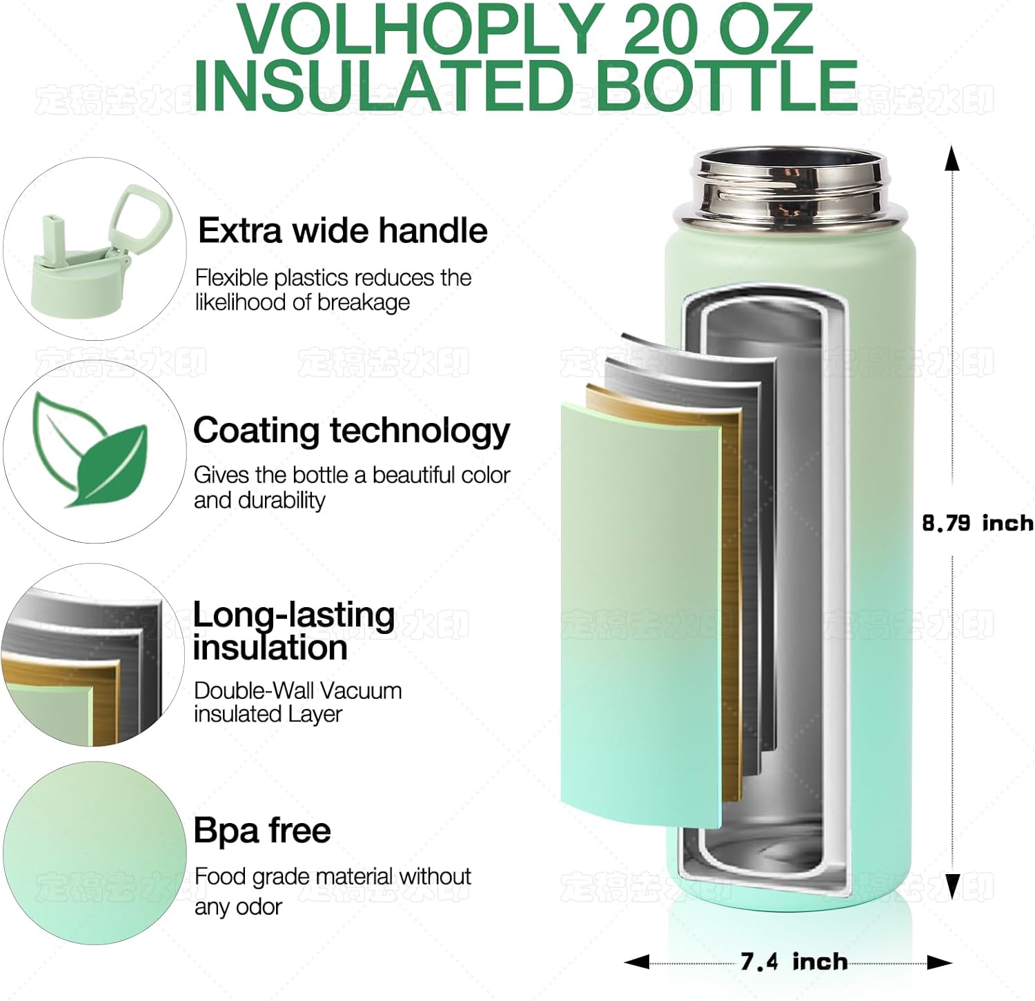 Volhoply 20oz Insulated Stainless Steel Water Bottle With Straw Lid Bulk 4 Pack,Kids Double Wall Vacuum Cups With Handle,Reusable Outdoor Sports Metal Bottles,Travel Flask Keep Cold(Assorted,4) - Image 4