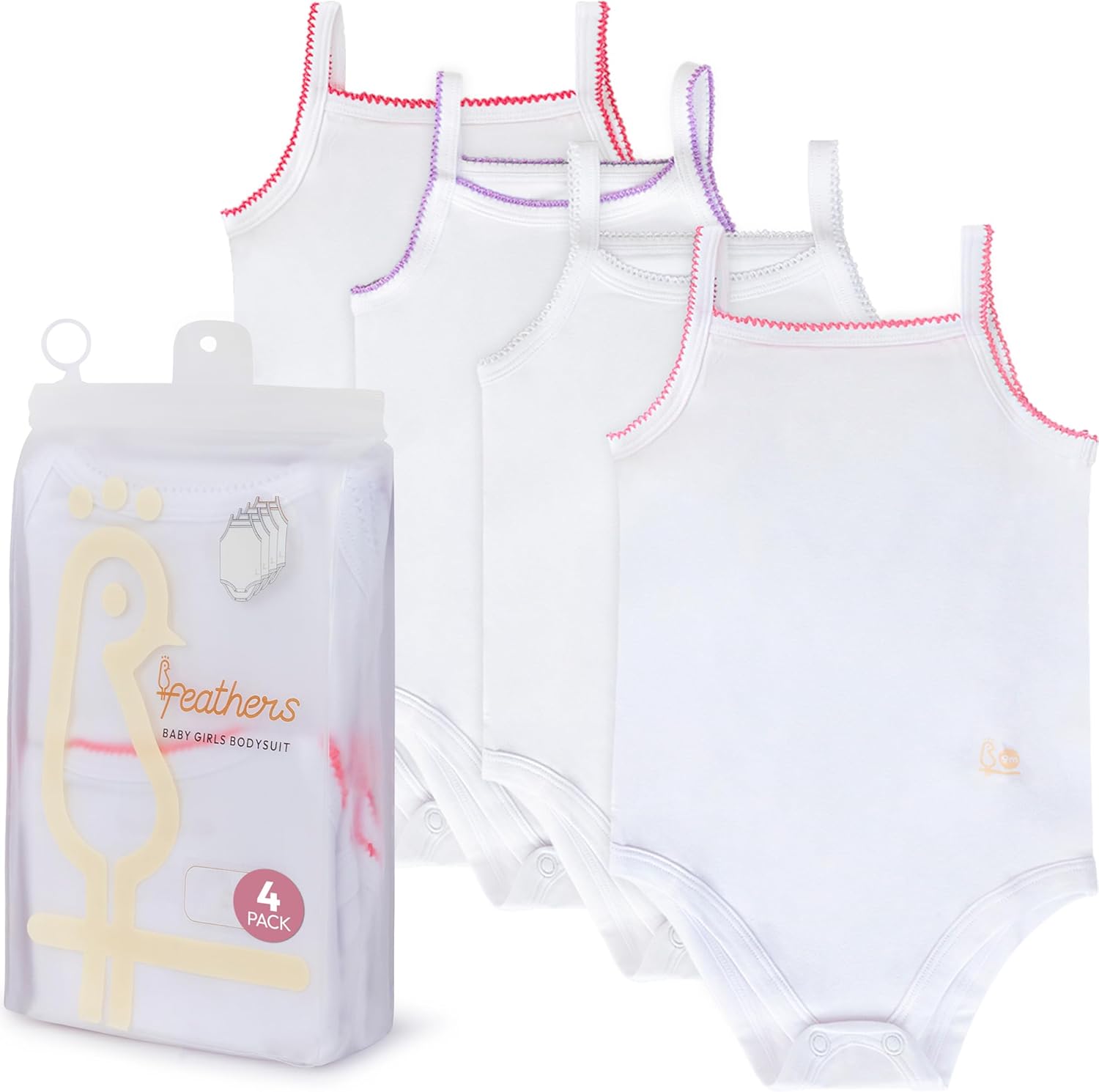 Feathers Tank Top Baby Girl Undershirts - Super Soft Cotton One-Piece Toddler Bodysuit (4 Pack) (Multicolor) - Image 7