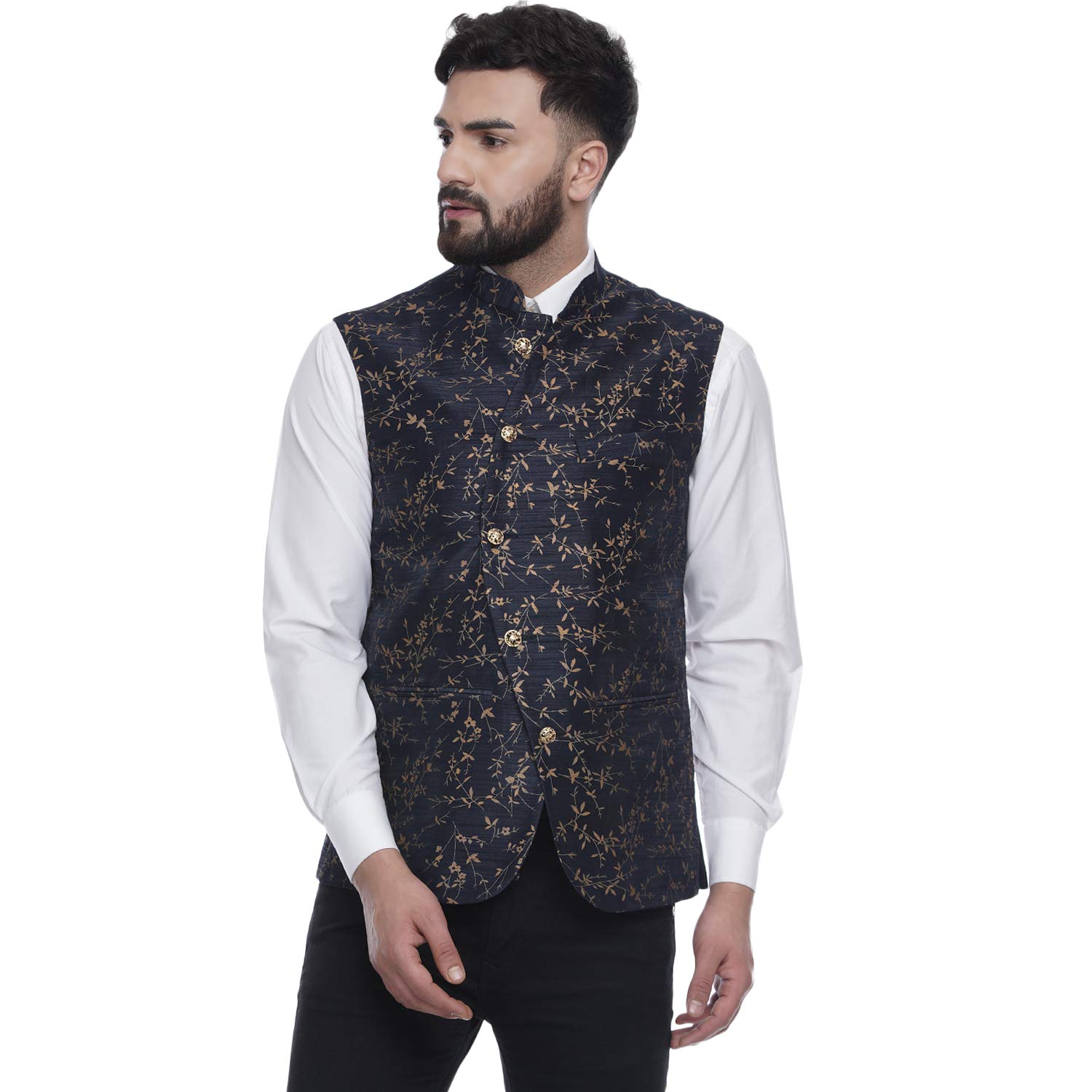 veera paridhaan Blue Jacquard Printed Silk Nehru Jacket(VP007172)-picture-38