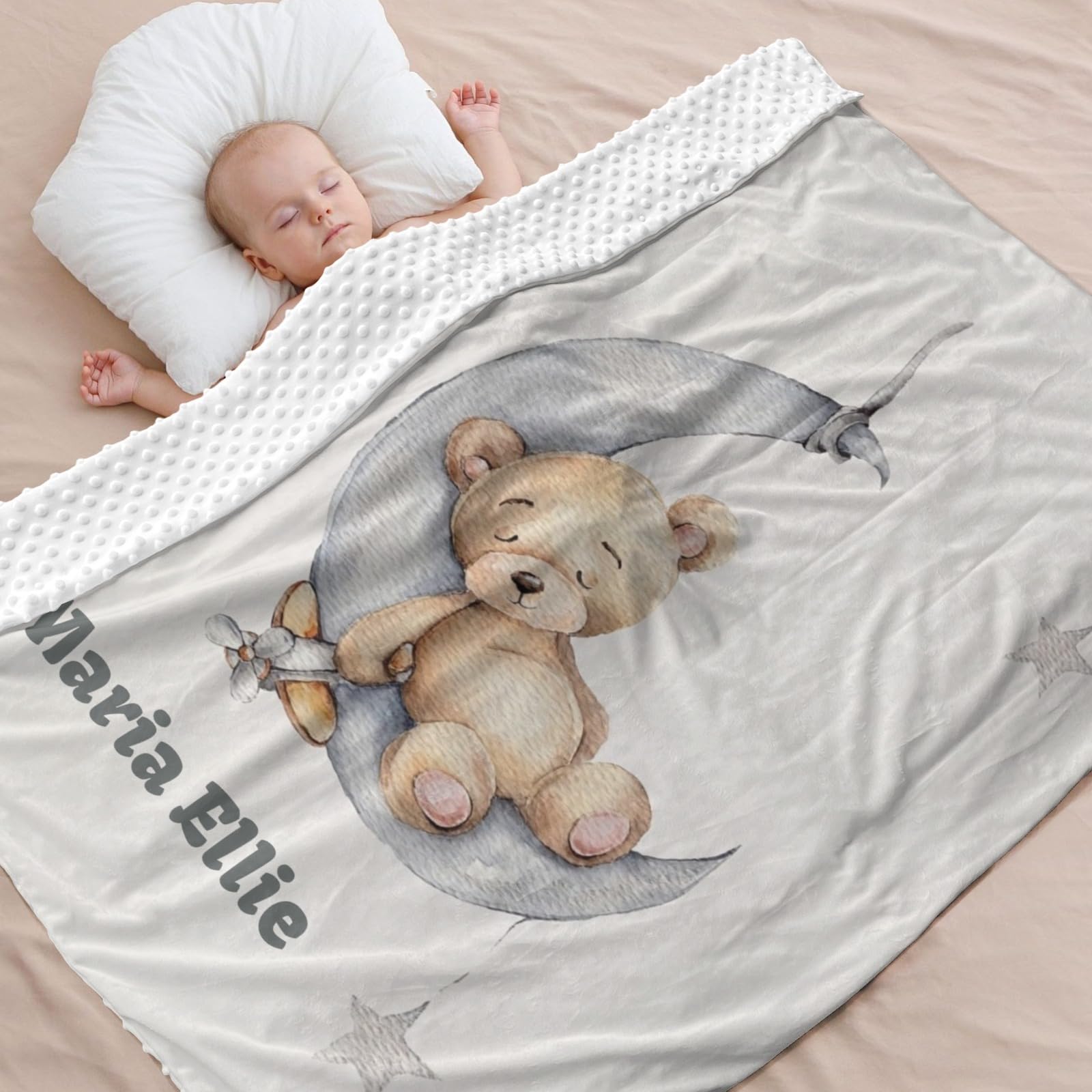Amazon.com: Sweet Night Bear Personalized Dotted Minky Blanket Newborn 35 x  45 in for Family Birthday Pet Bedroom Boys Girls : Baby