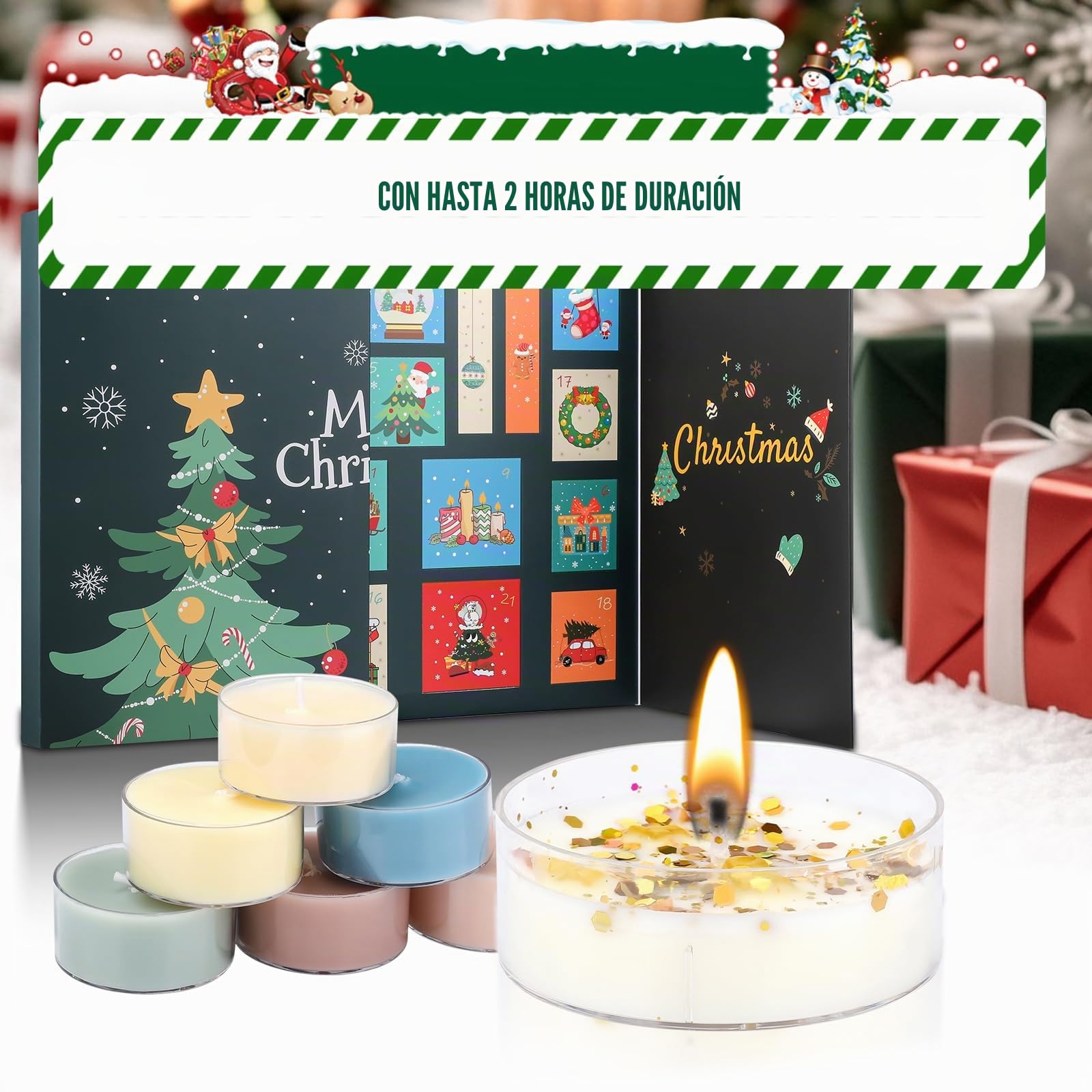 Velas perfumadas calendario de Adviento con 22 velas perfumadas diferentes de velas de té, calendario de Adviento, velas perfumadas 2025, velas perfumadas de té de Navidad