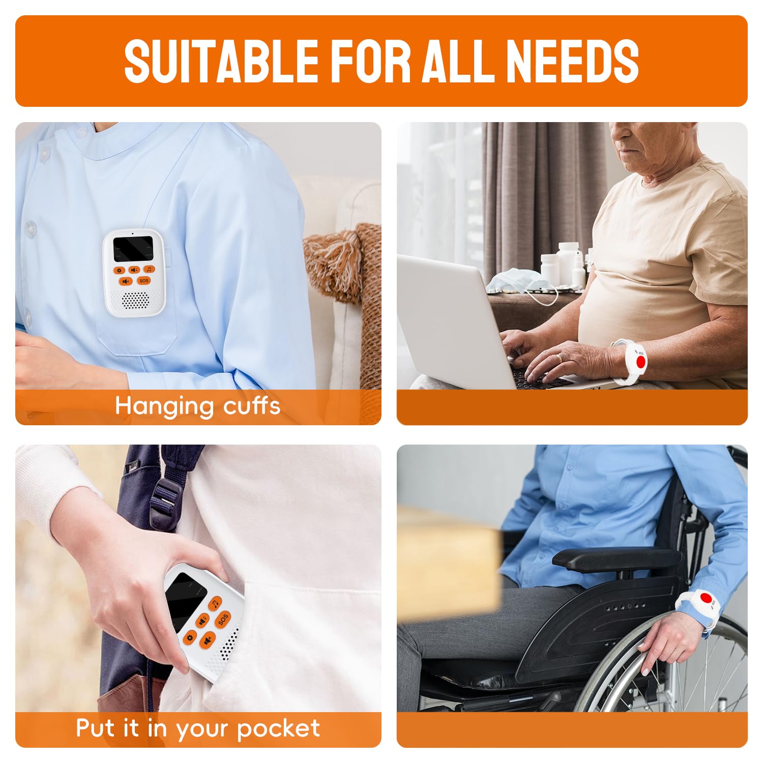 Wireless Personal Wrist Alarm for Elderly Panic Button Portable Caregiver Pager Emergency Call Button for Seniors Patients - Image 4
