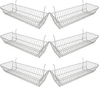 Econoco - Epoxy Chrome Multi-fit Double Sloping Wire Basket for Slatwall, Pegboard or Gridwall (Set of 6) Semi-Gloss Finish, Epoxy Chrome