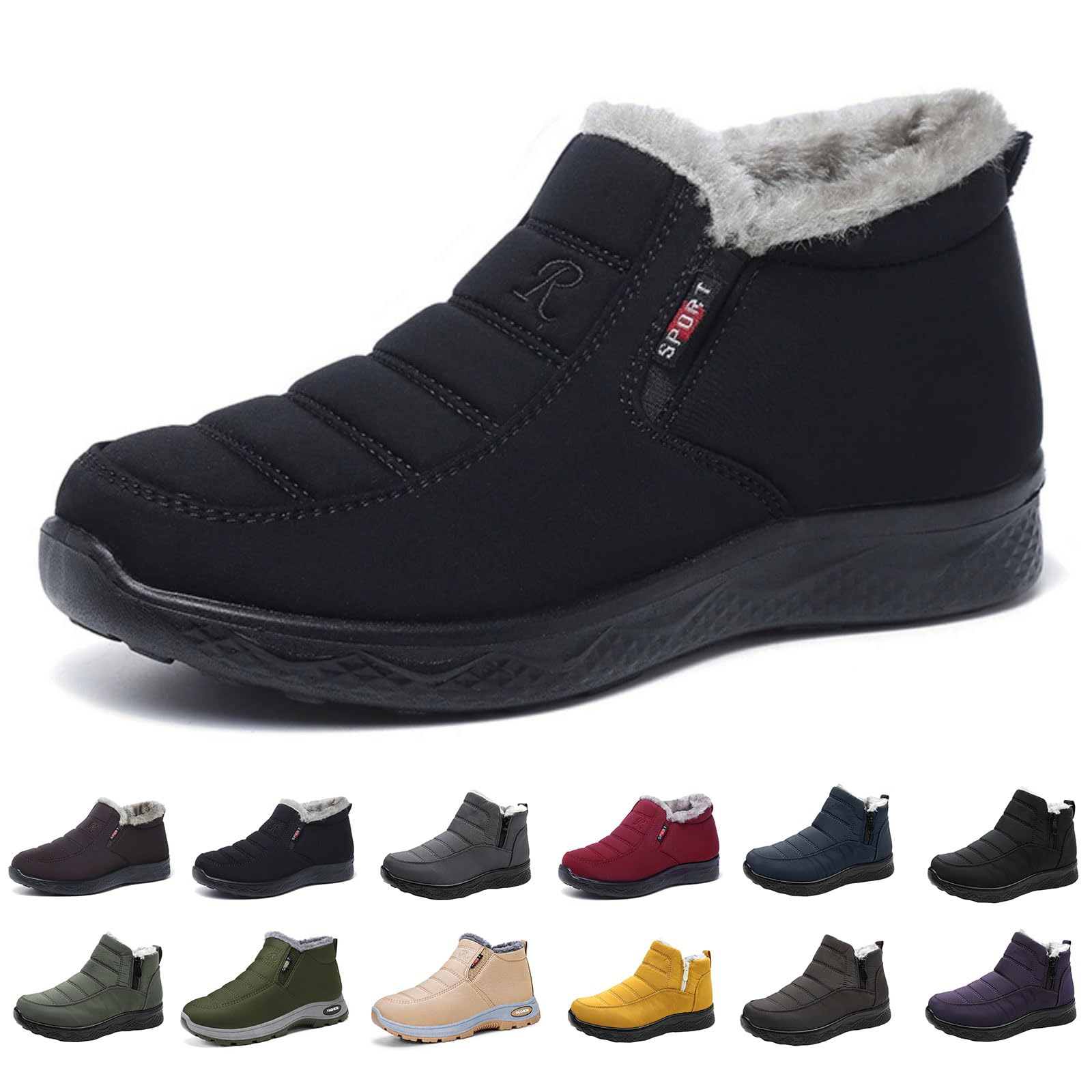 Womens Snow Boots Winter Warm Fur Lined Booties Comfortable Slip On Ankle Boot with Arch Support Non Slip