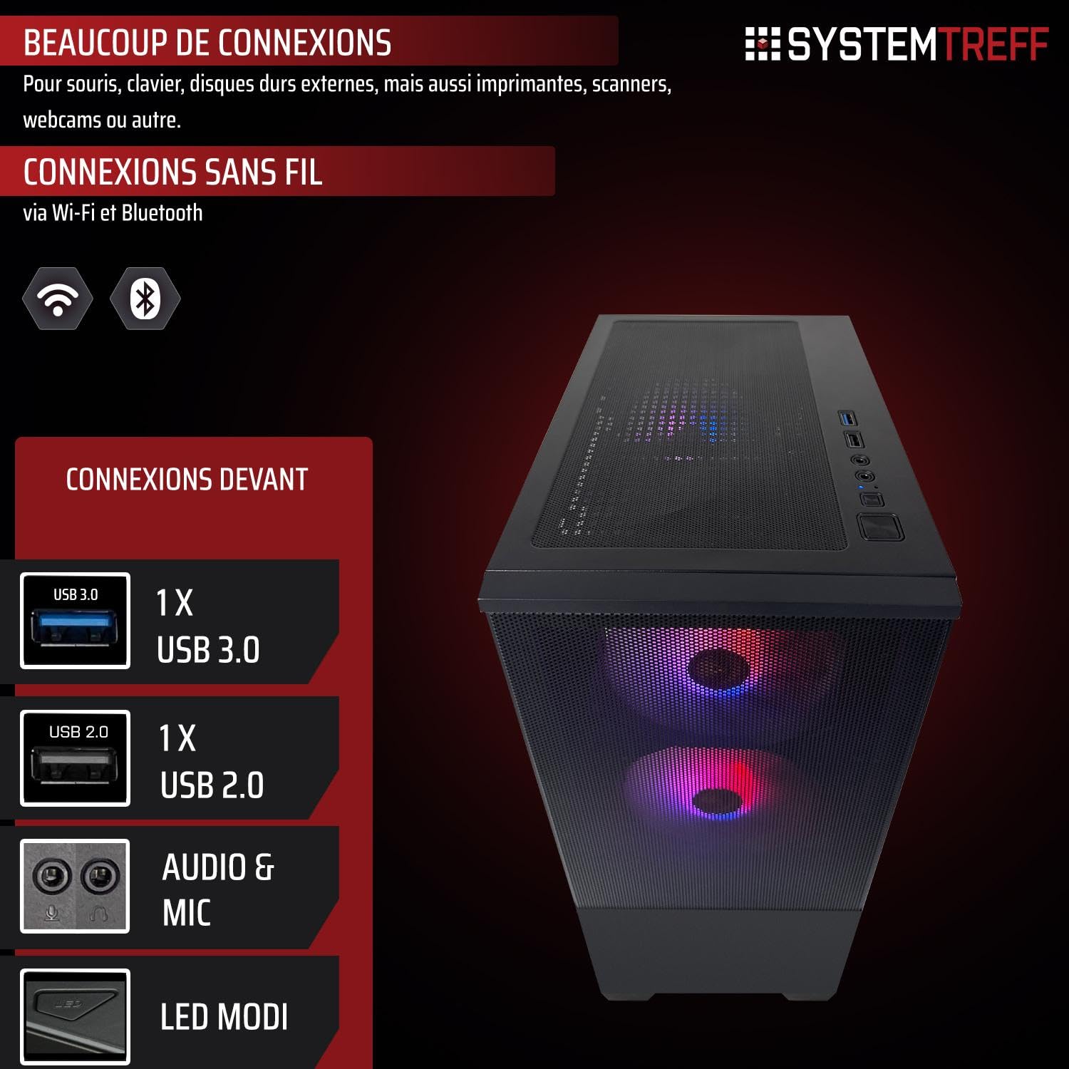 SYSTEMTREFF PC Gamer Basique AMD Ryzen 5 Pro 5655G 6x4.4GHz | Radeon RX Vega 7 4K HDMI DX12 | 512Go M.2 NVMe | 16Go DDR4 RAM | Ordinateur de Bureau WLAN pour Les Joueurs, Les Gamers